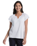 Petite Eyelet Flutter Sleeve Split Neck Top