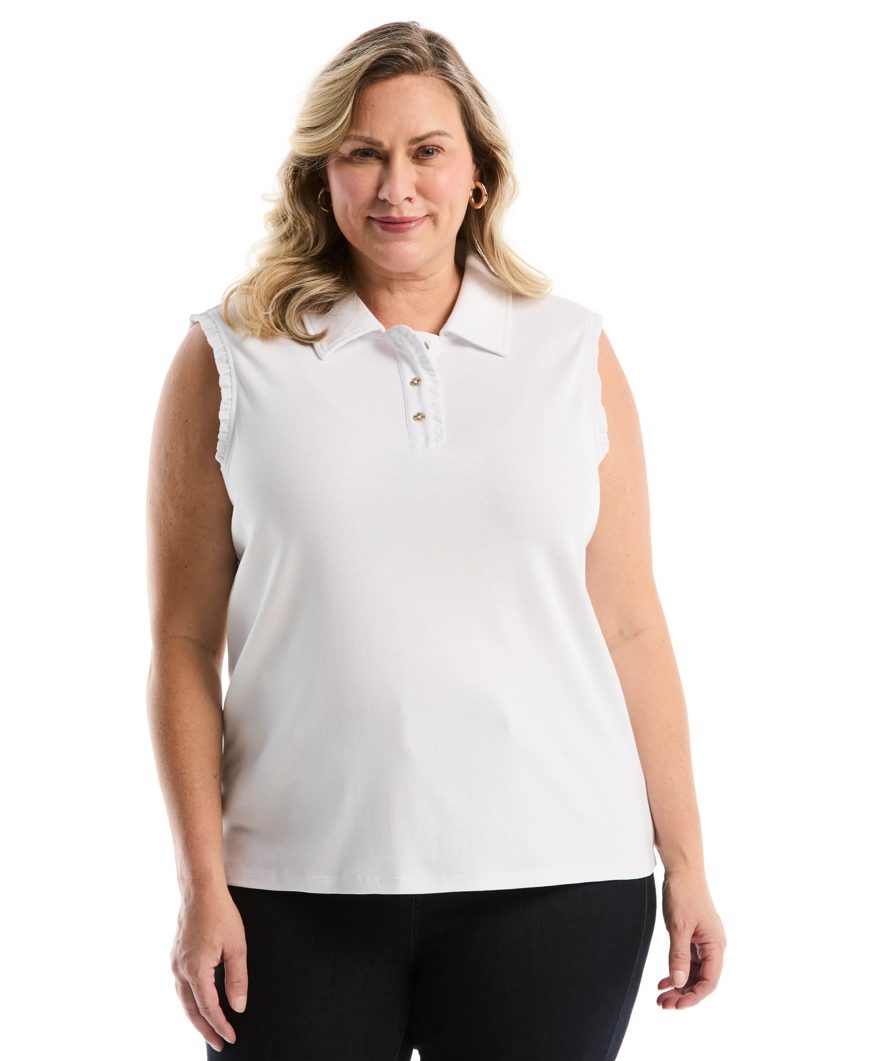 Plus Size Ruffle Trim Polo