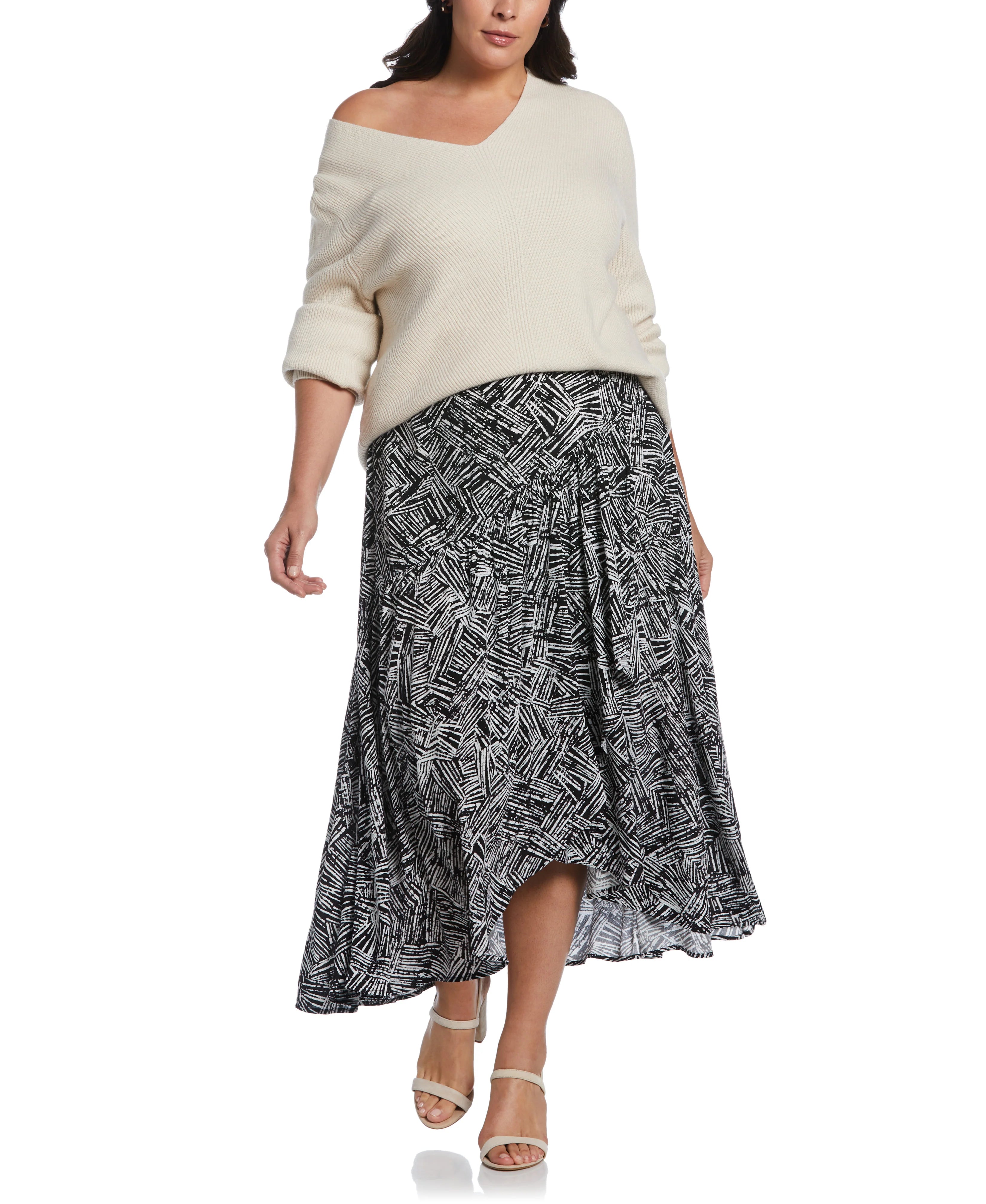 Printed Crepe Faux Wrap Skirt