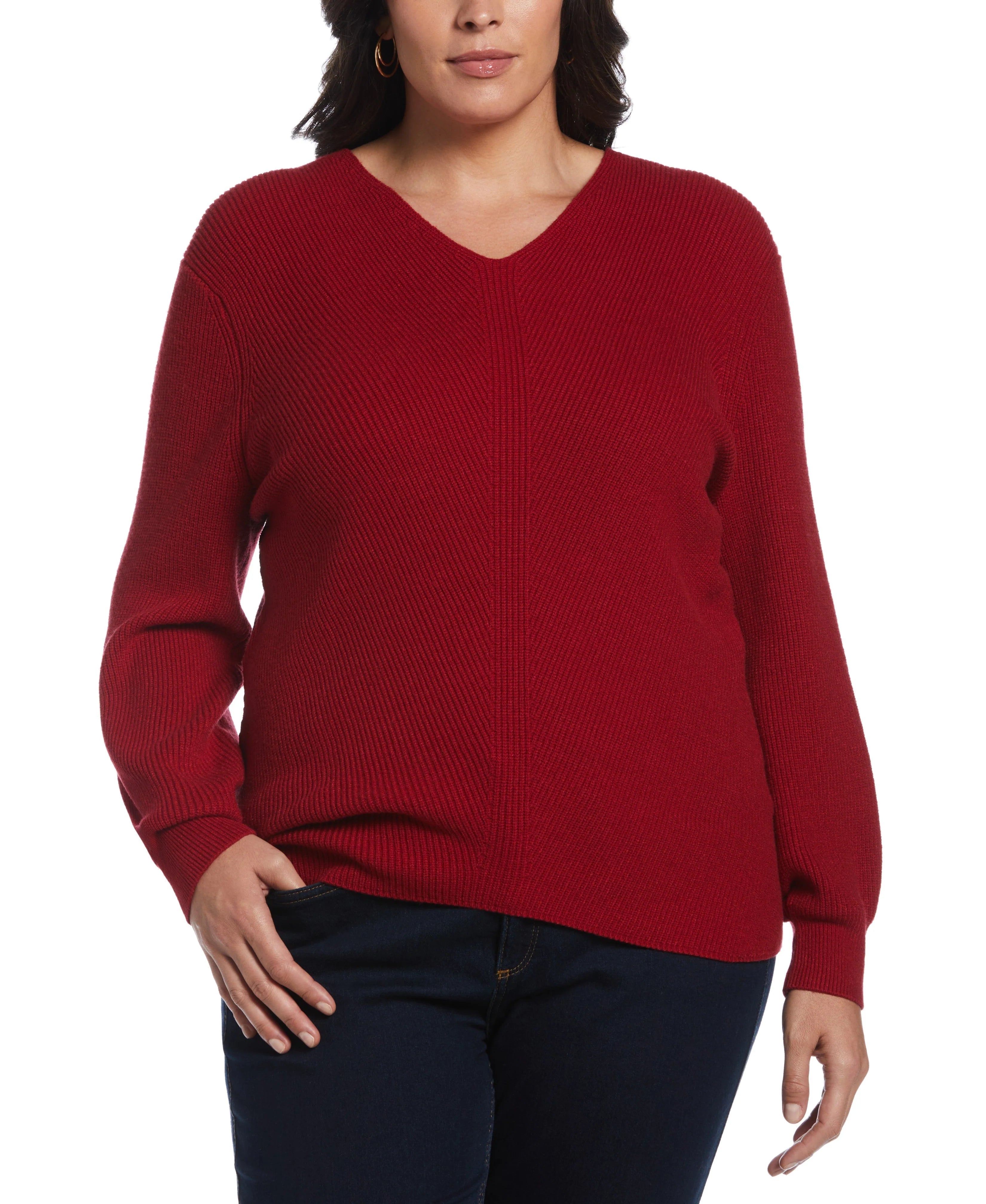 Plus Size Essential Ribbed V Neck Sweater