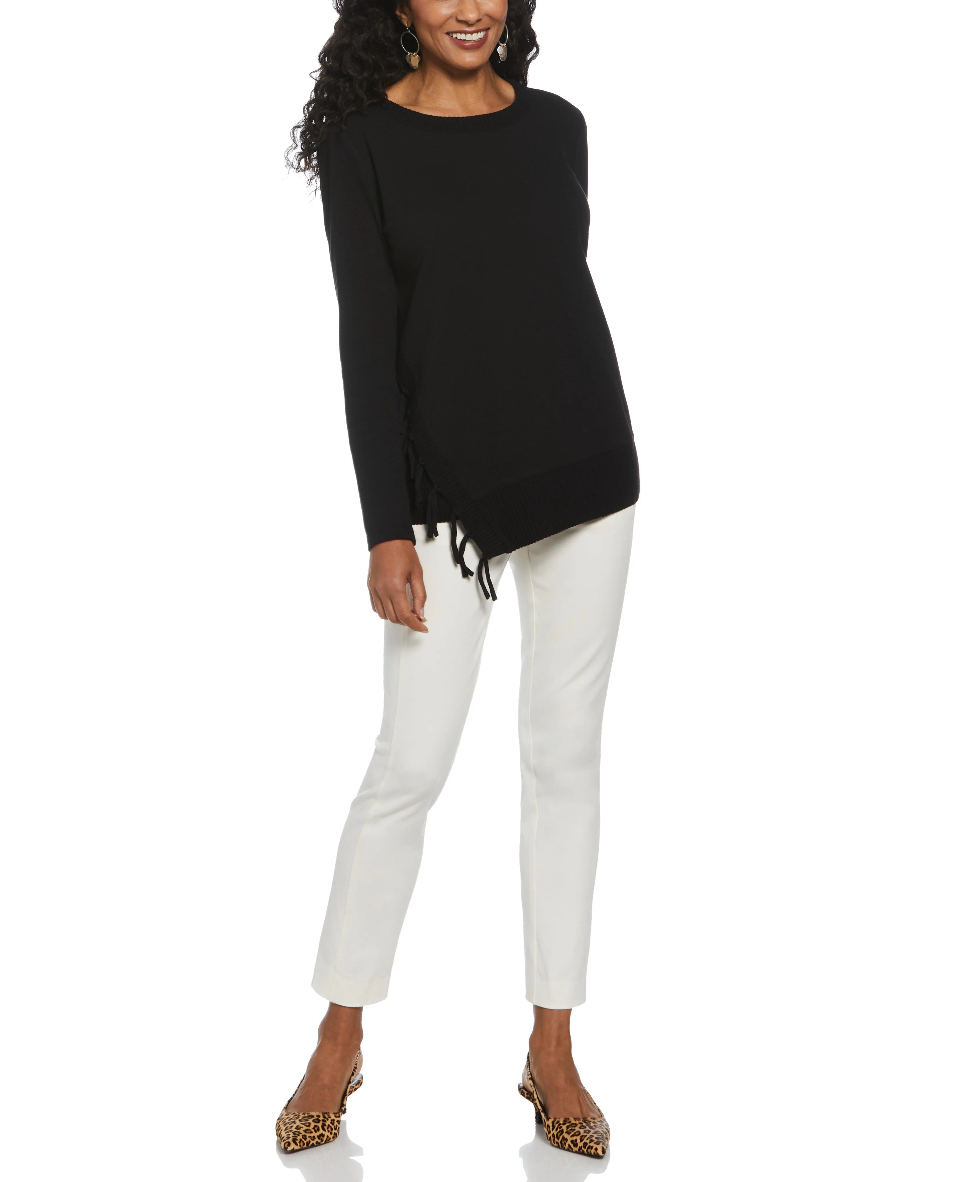 Ribbed Asymmetrical Fringe Hem Top
