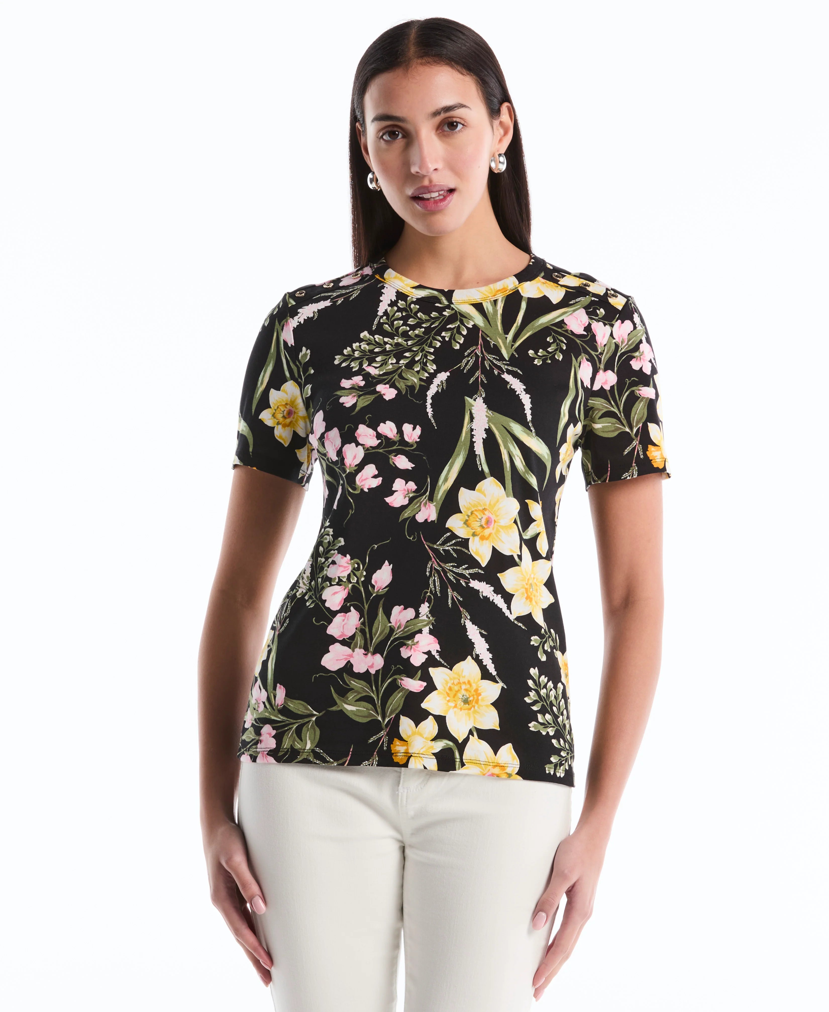 Garden Print Button Detail Top
