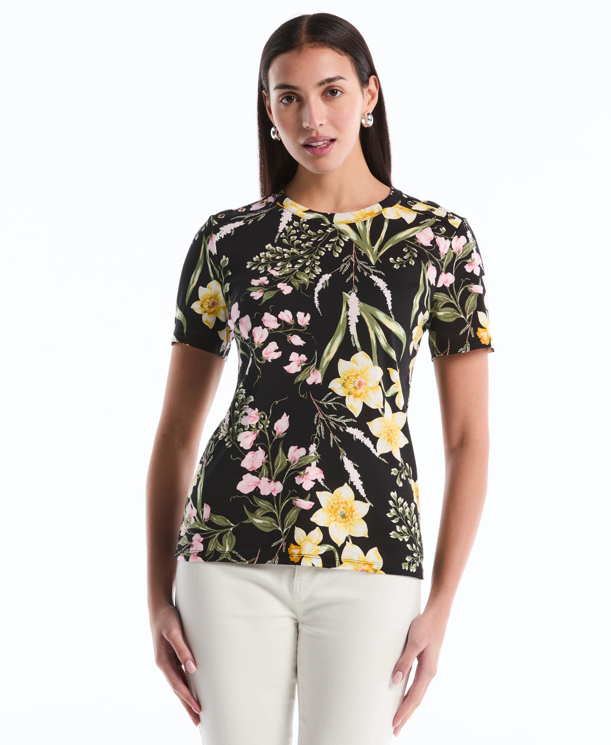 Garden Print Button Detail Top