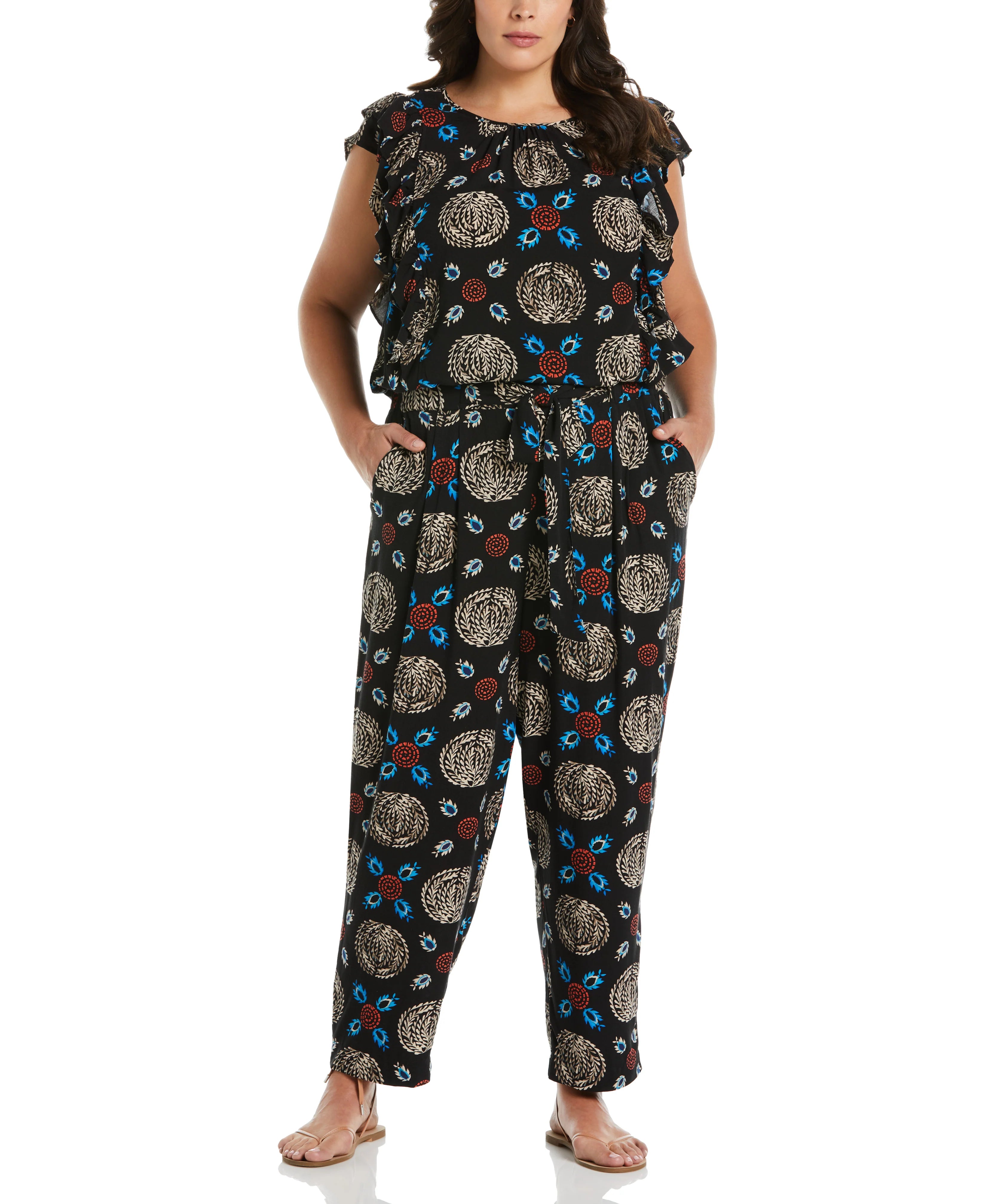 Plus Size Print Paper Bag Ankle Pant