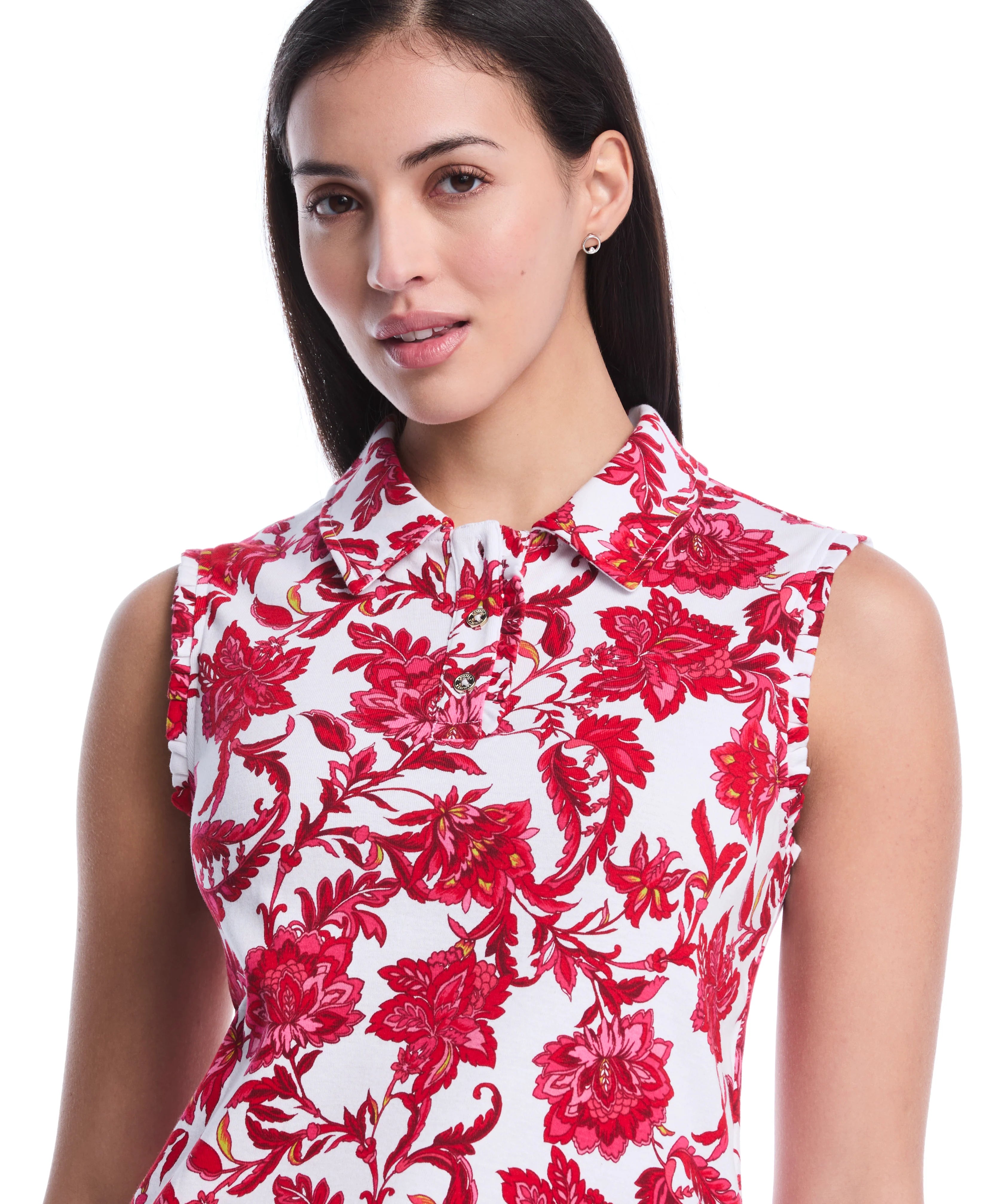 Botanical Print Ruffle Trim Polo