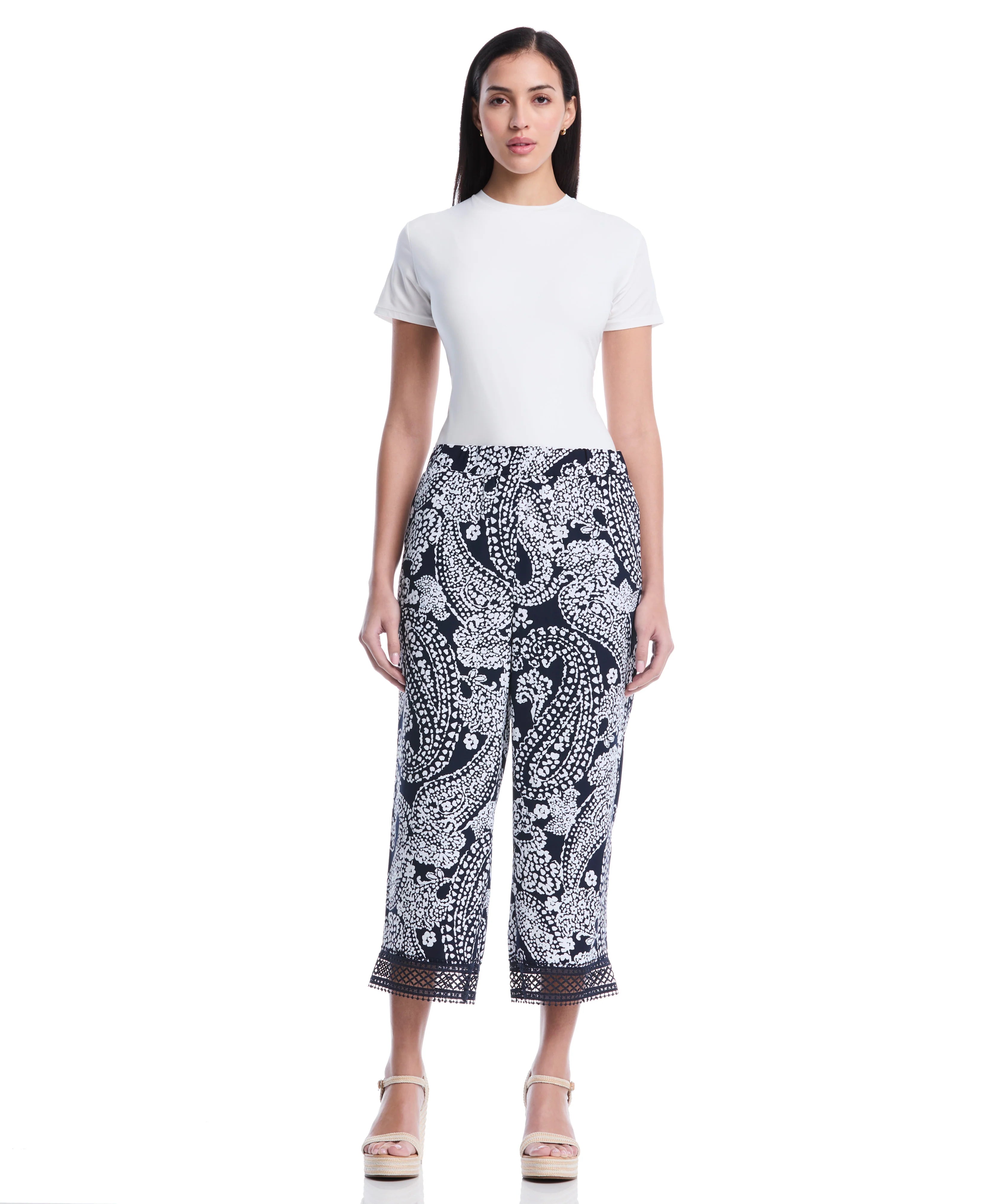 Petite Paisley Crochet Trim Pant