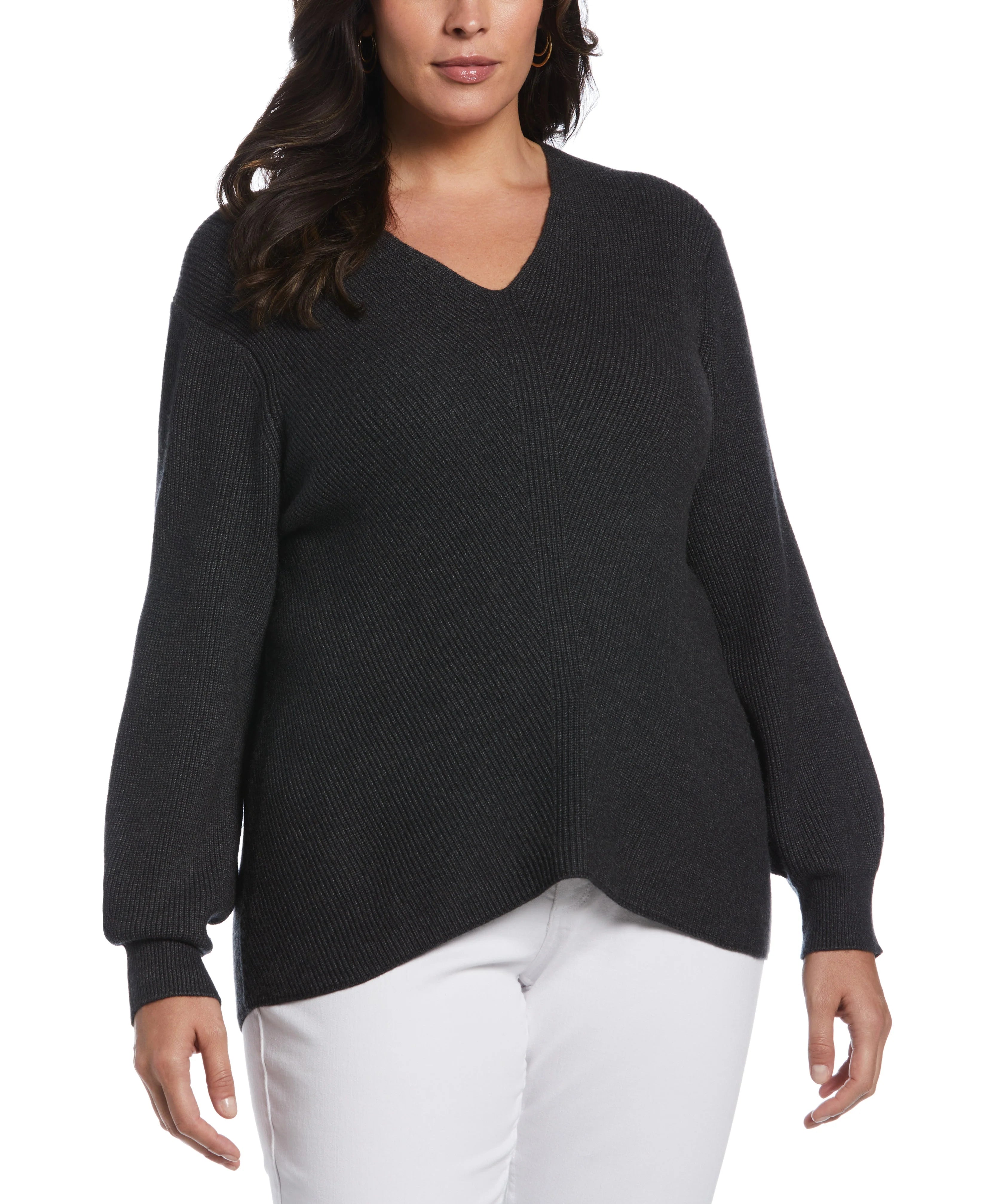 Plus Size Essential Ribbed V Neck Sweater
