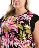 Plus Size Tropical Print Ruffle Top