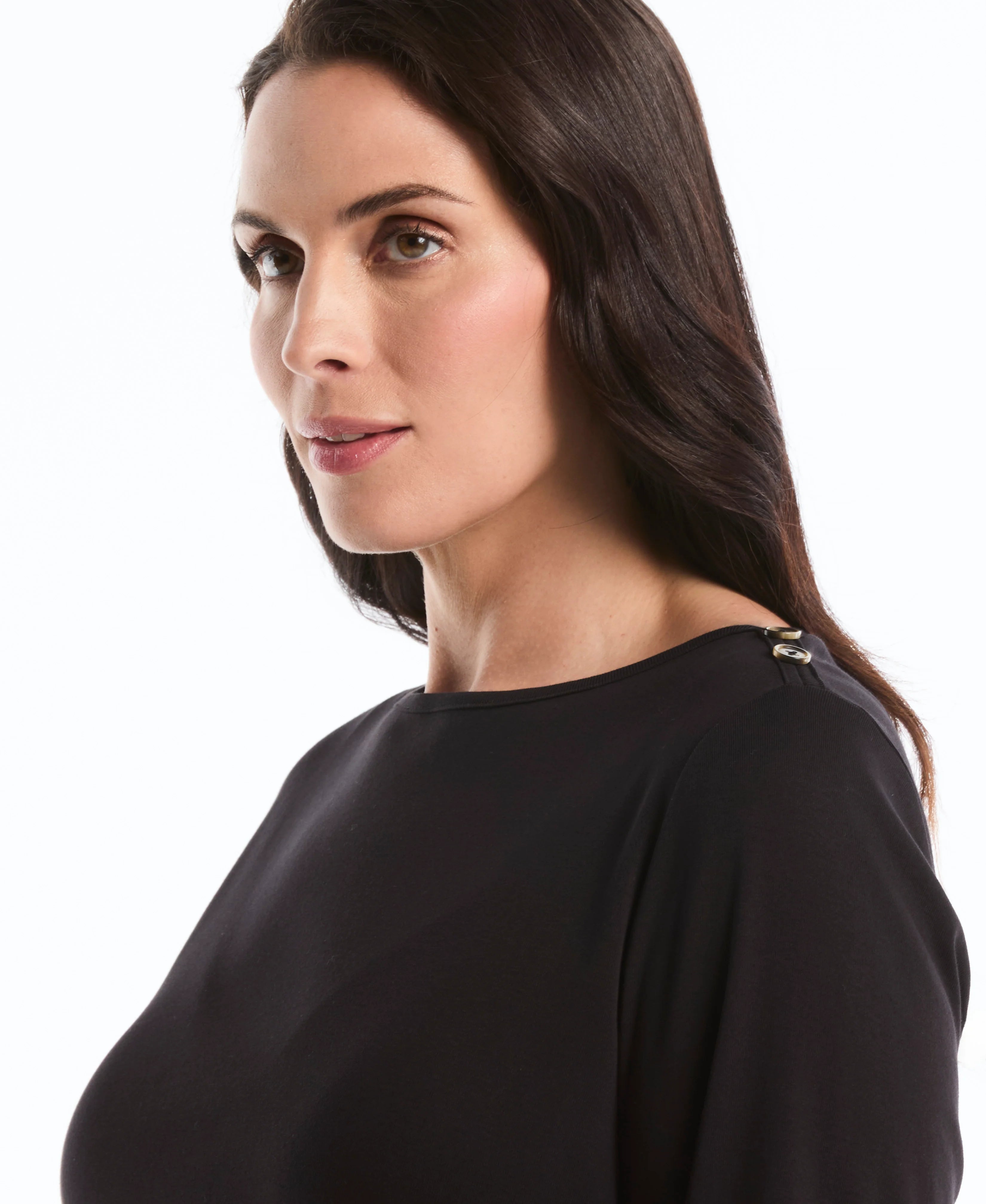 Plus Size Button Detail 3 4 Sleeve Top