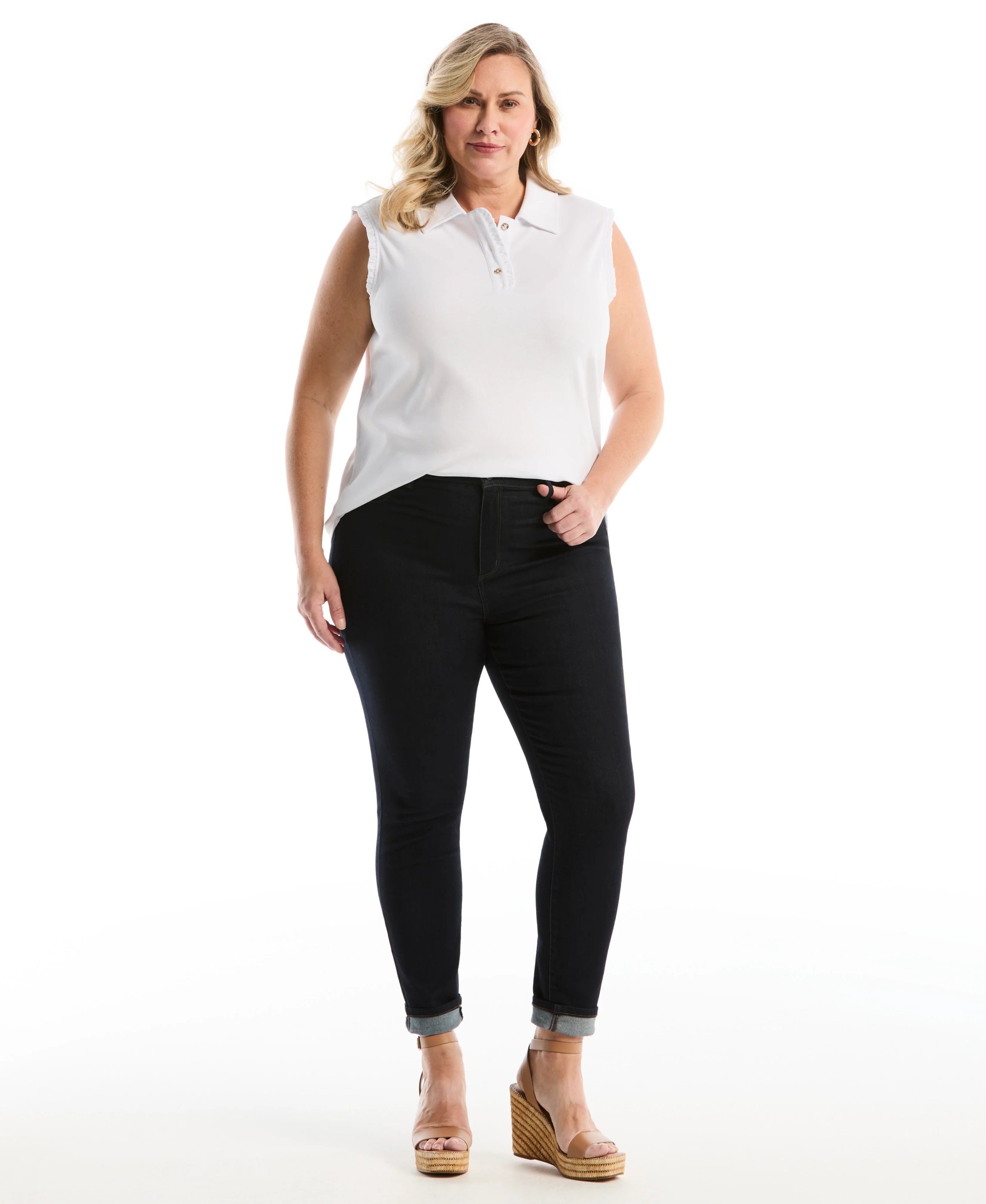 Plus Size Ruffle Trim Polo