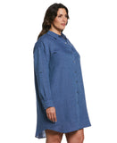 Roll Sleeve Linen Shirt Dress