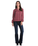 Crosshatch Print Split Neck Popover Blouse
