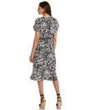Zebra Print V neck Midi Dress with Self Fabric Tie