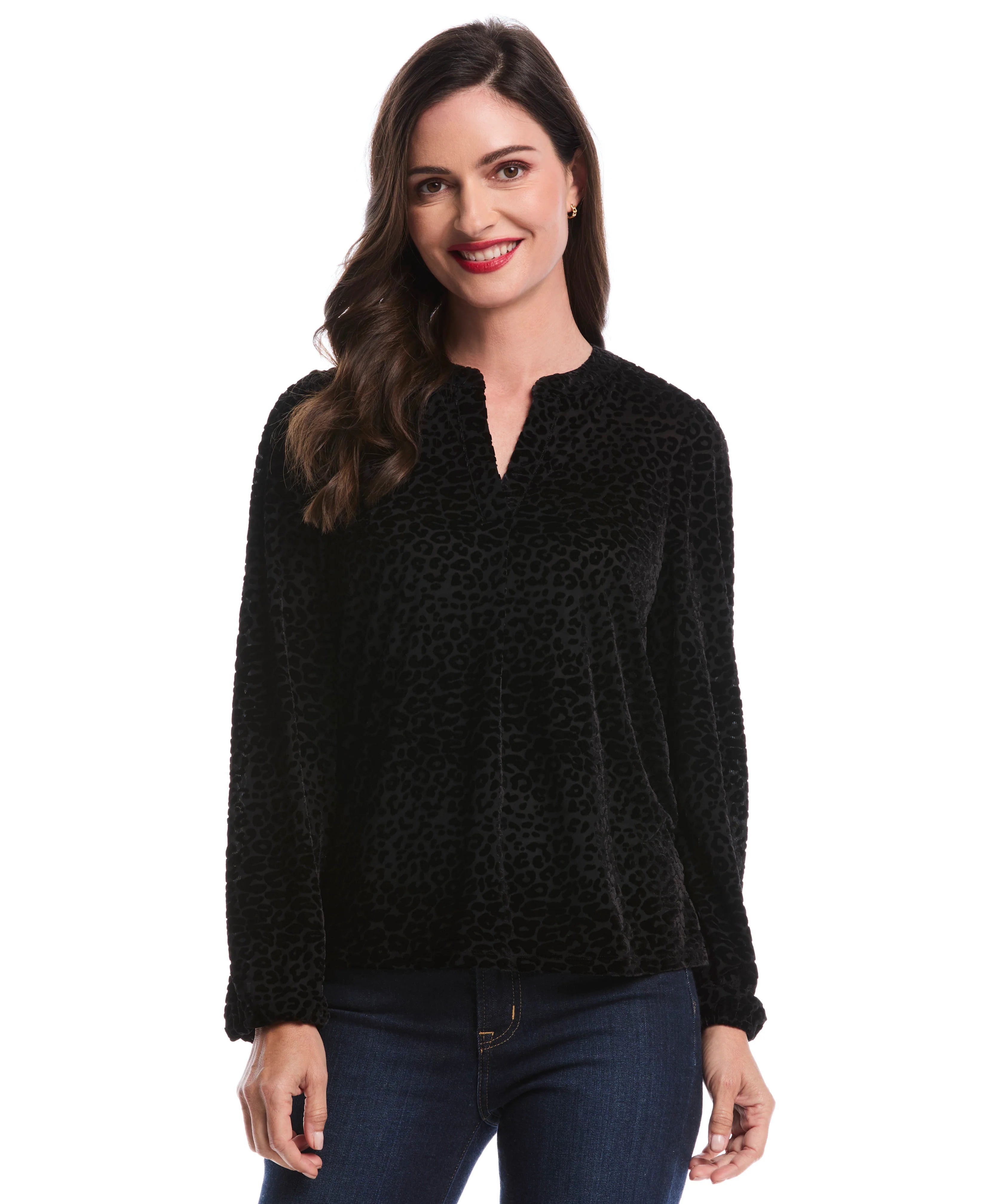 Cheetah Print Split Neck Popover Blouse