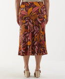 Plus Size Leaf Print Shine Midi Bias Skirt