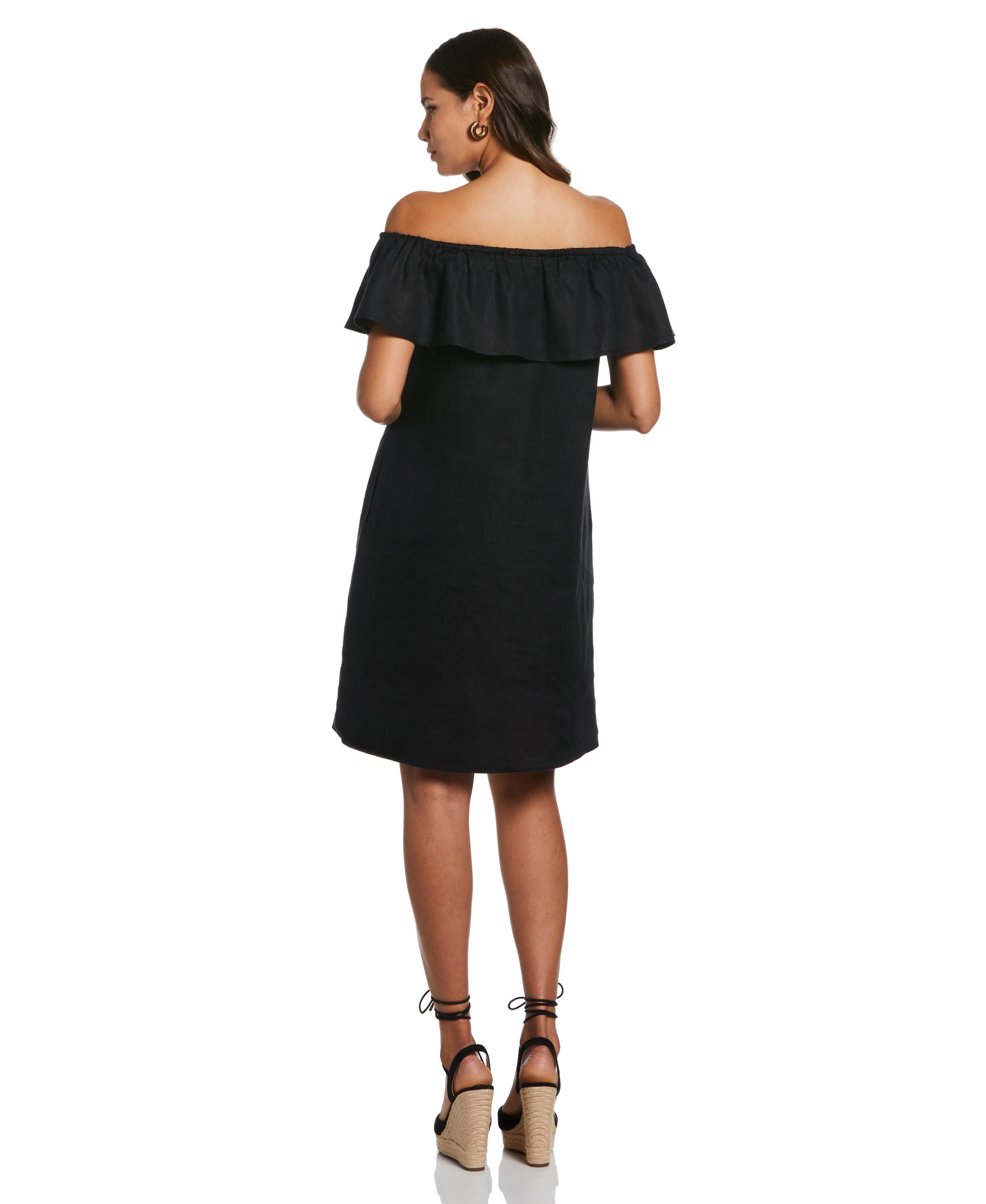 Off the Shoulder Ruffle Linen Dress
