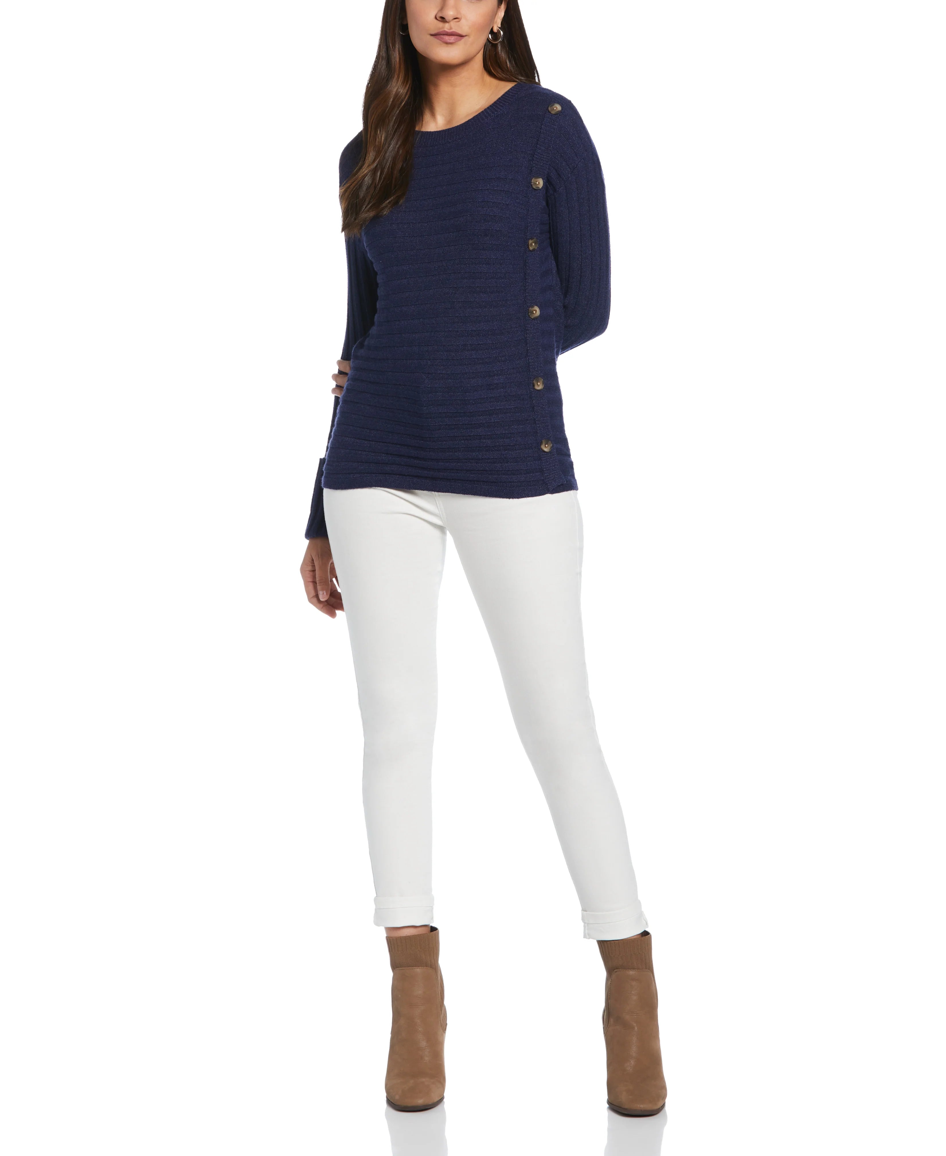 Petite Ribbed Sweater with Button Detail