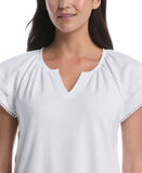 Petite Eyelet Flutter Sleeve Split Neck Top
