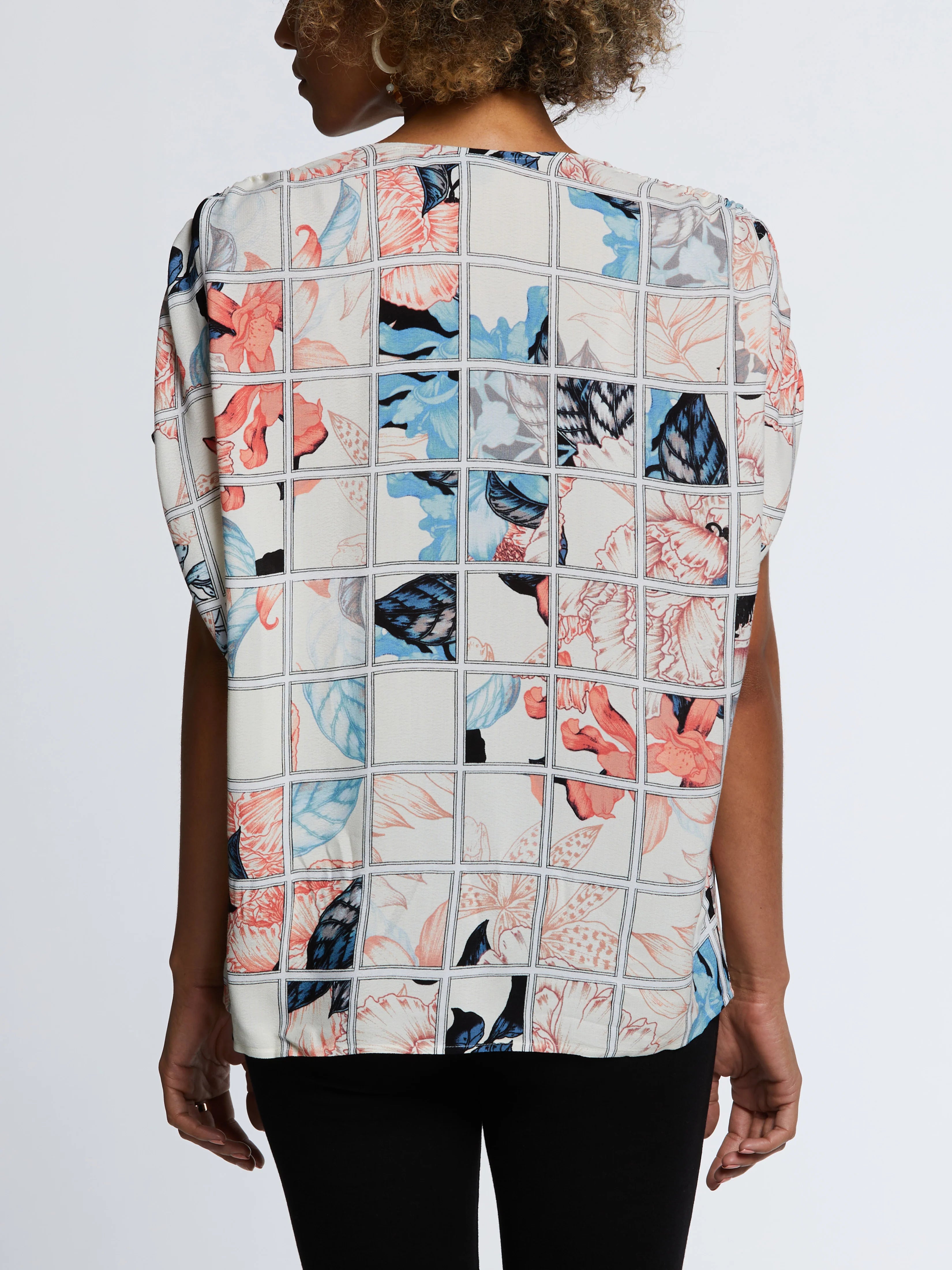 Eco Fabric Ruched Tie Sleeve V Neck Top
