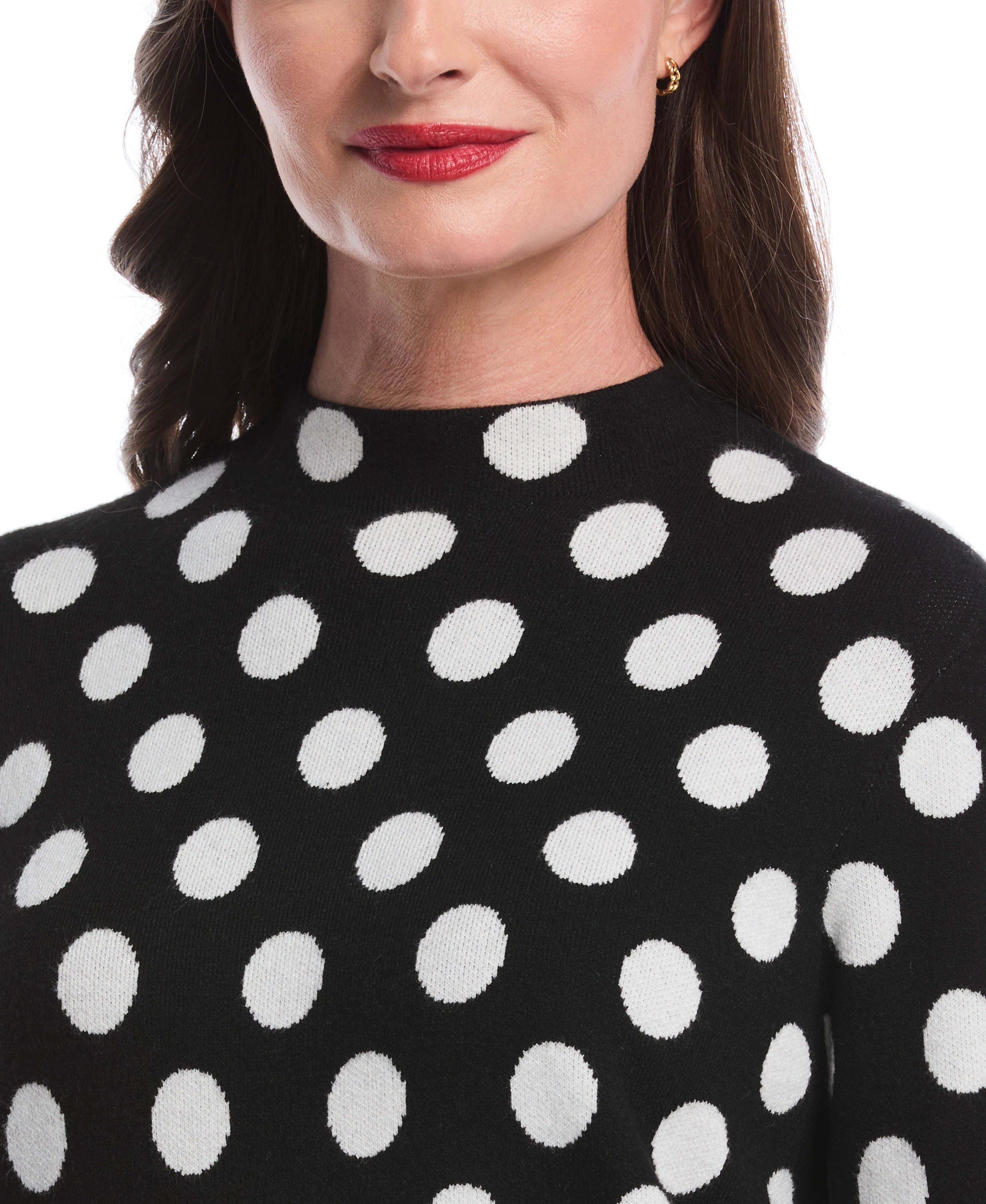 Dot Print Mock Neck Sweater