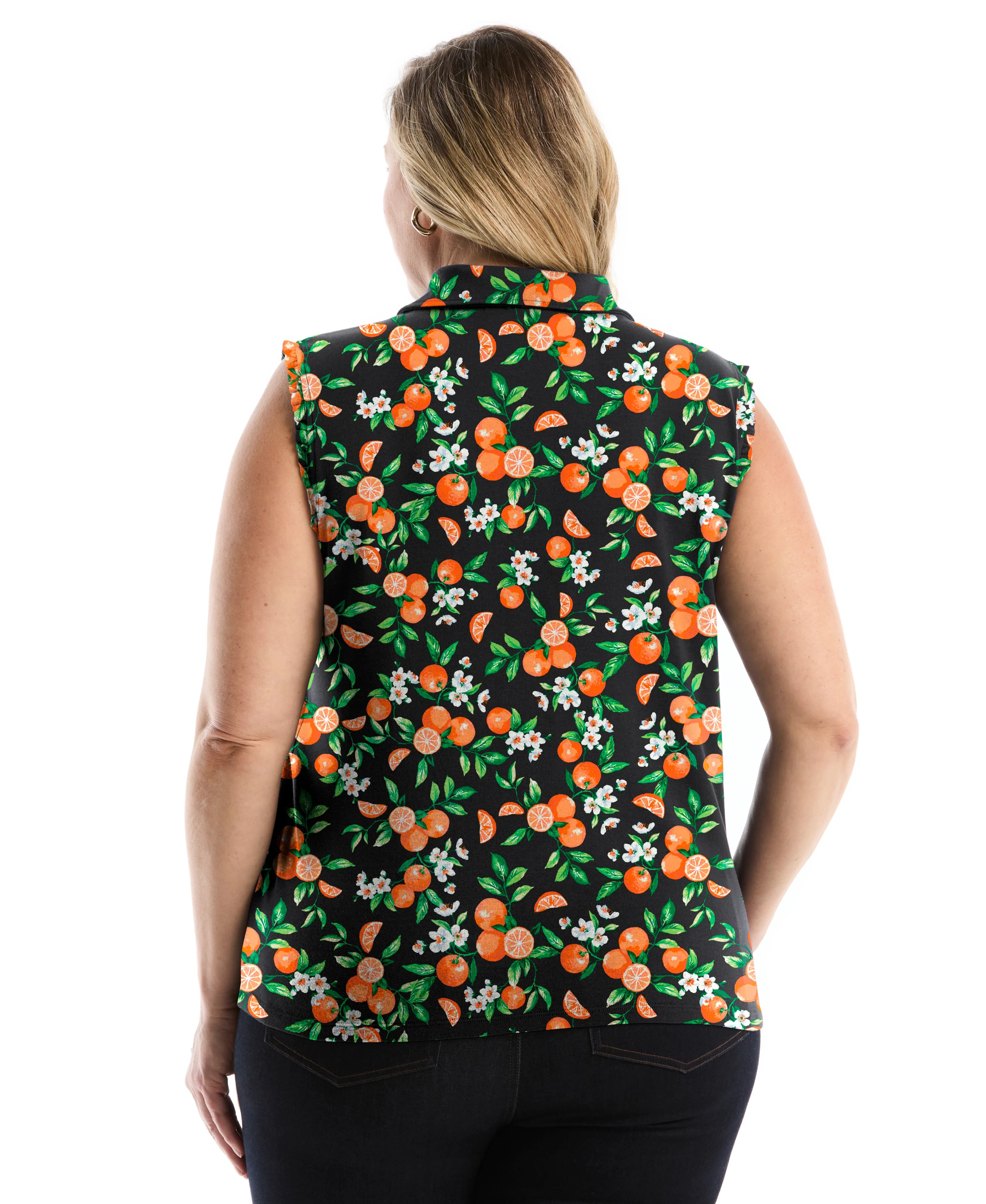 Plus Size Orange Print Ruffle Trim Polo