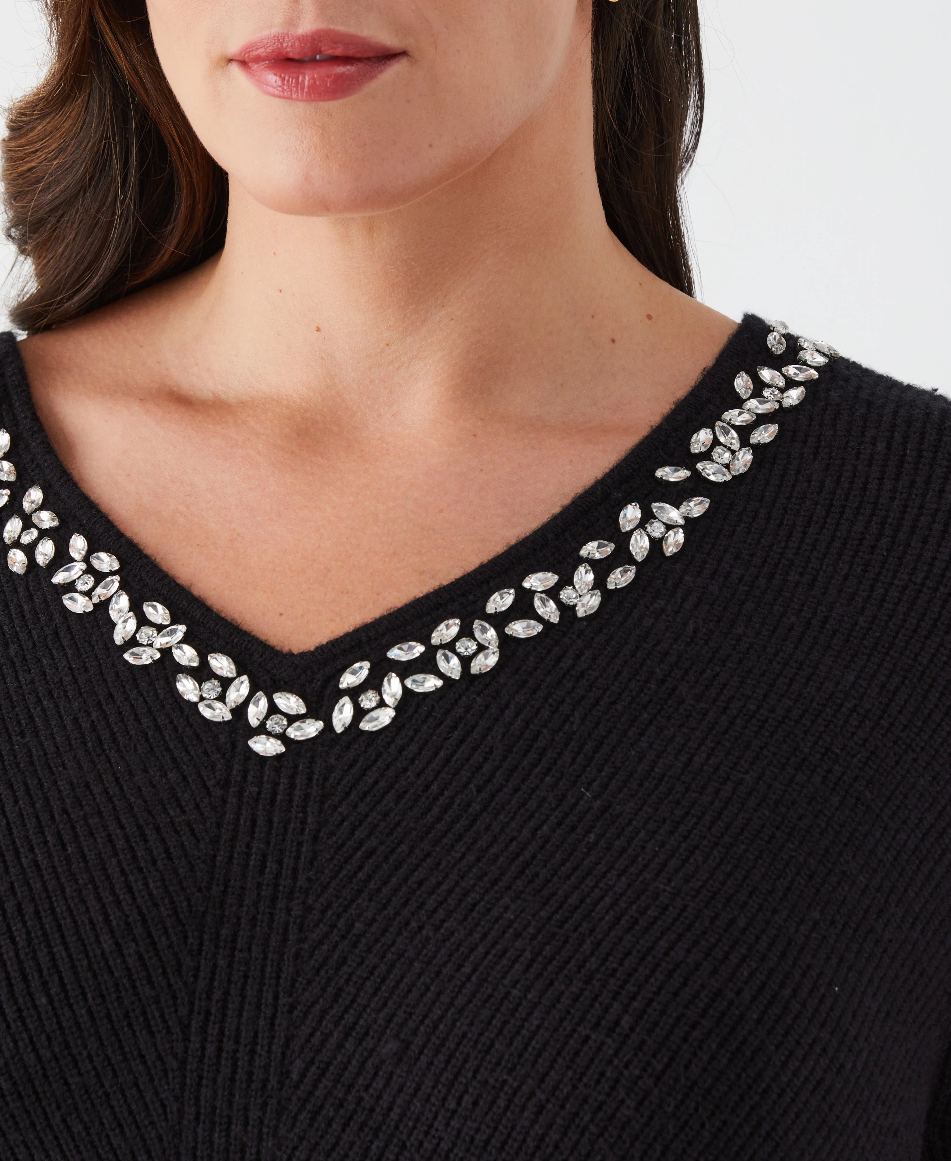 Plus Size Embellished V Neck Sweater