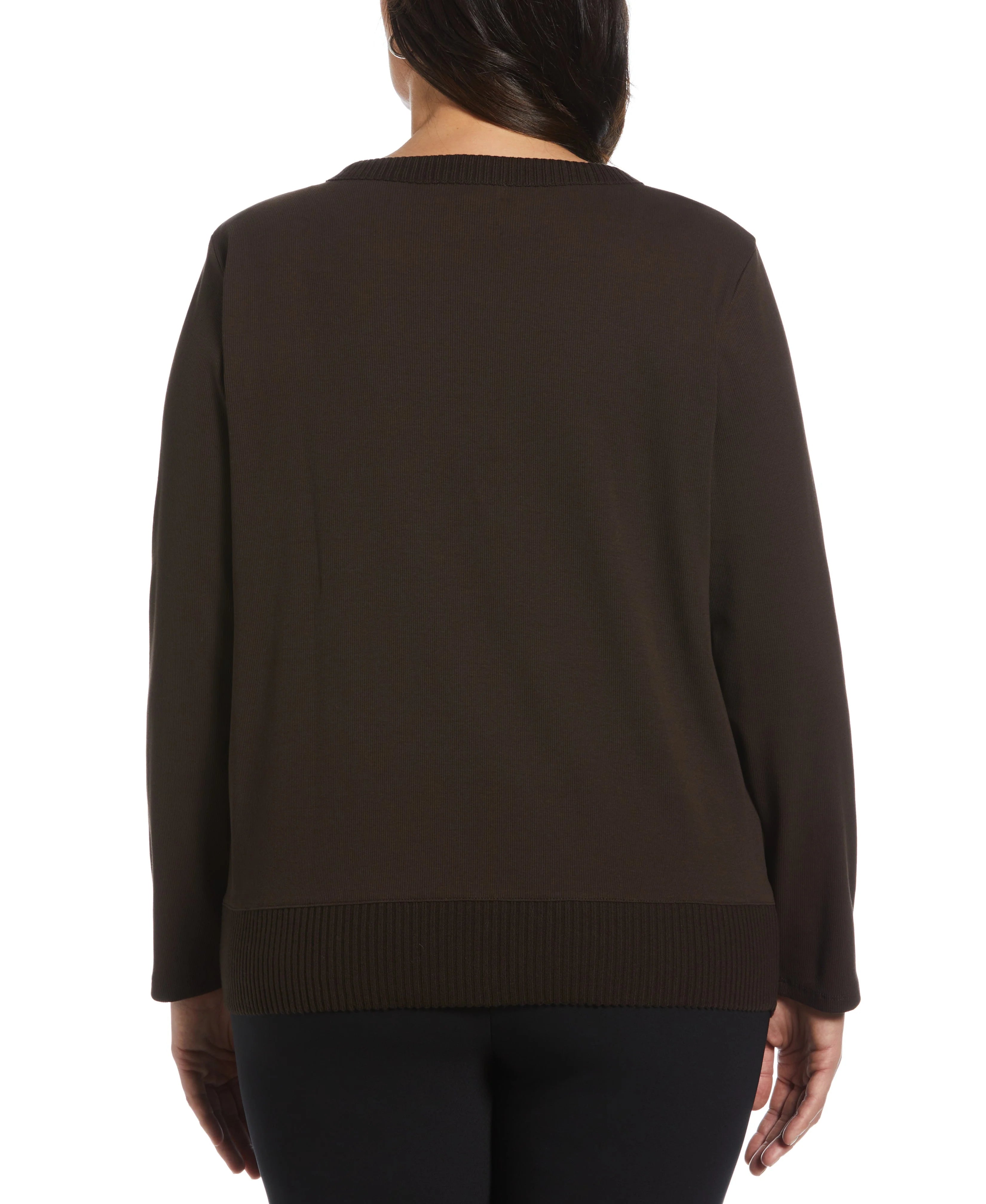 Plus Size Ribbed Asymmetrical Fringe Hem Top