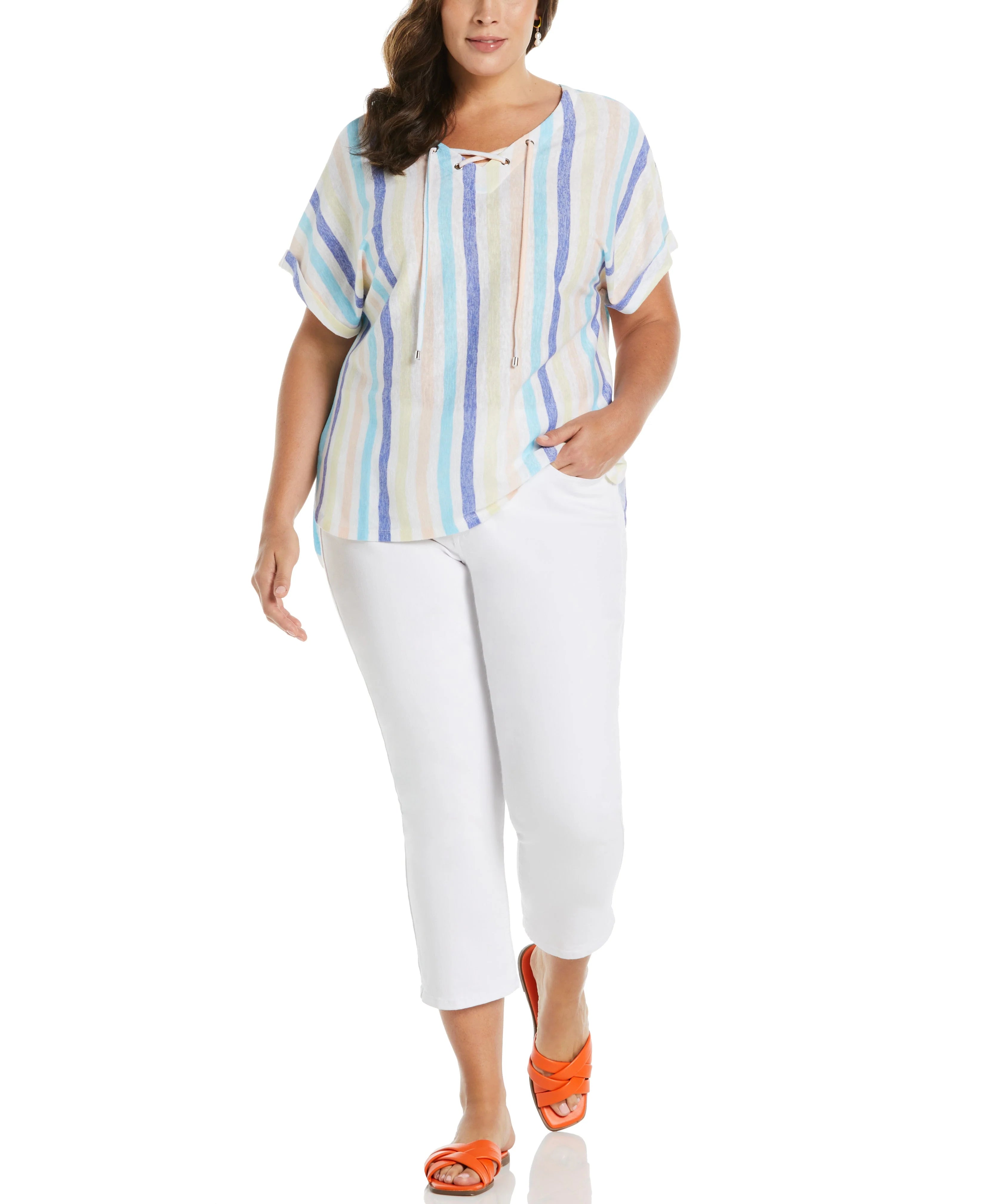 Plus Size Stripe V neck Top