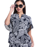 Petite Paisley Print Flutter Lace Sleeve Blouse