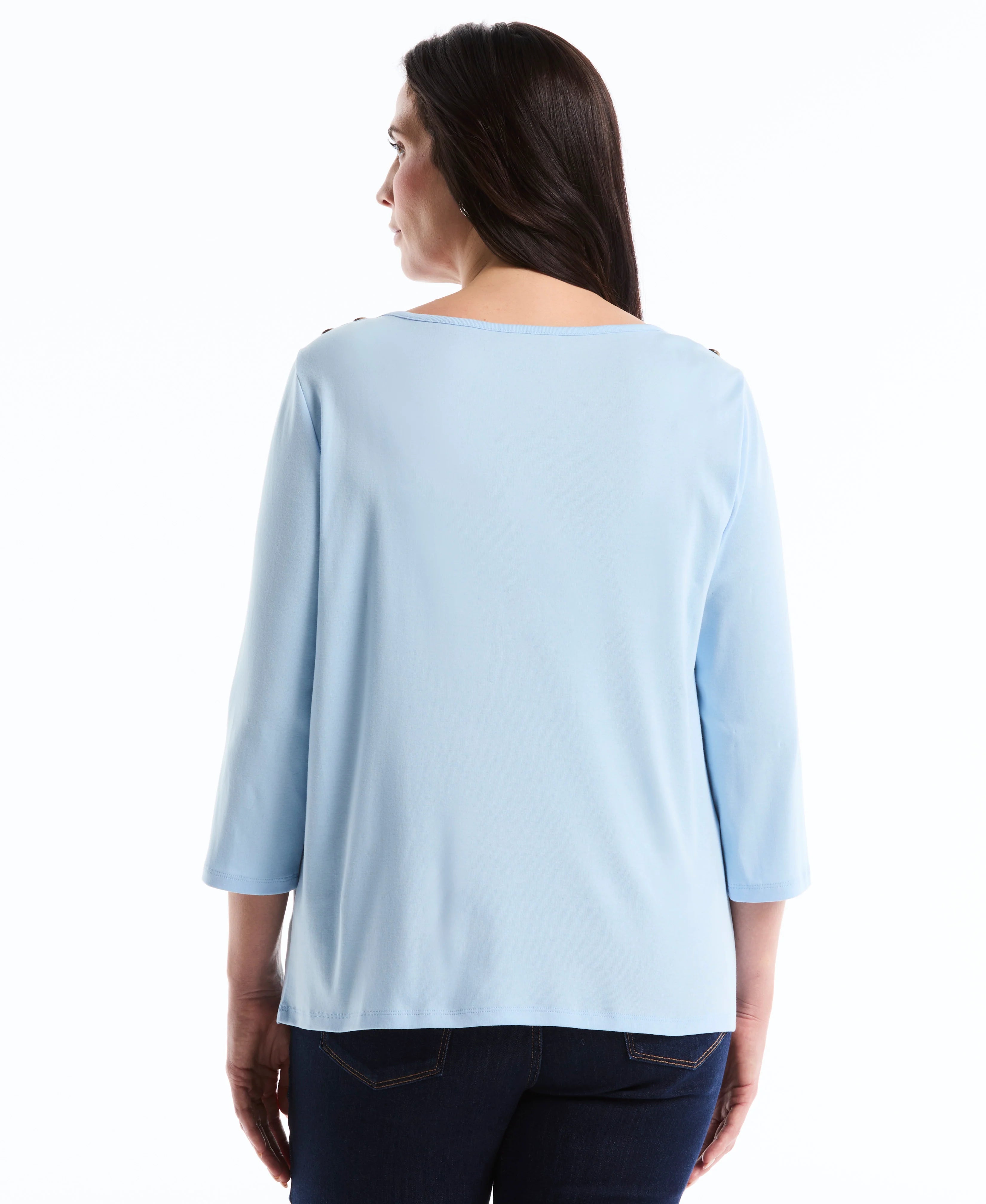 Plus Size Button Detail 3 4 Sleeve Top