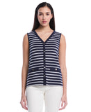 Petite Striped Button Front Tank Top