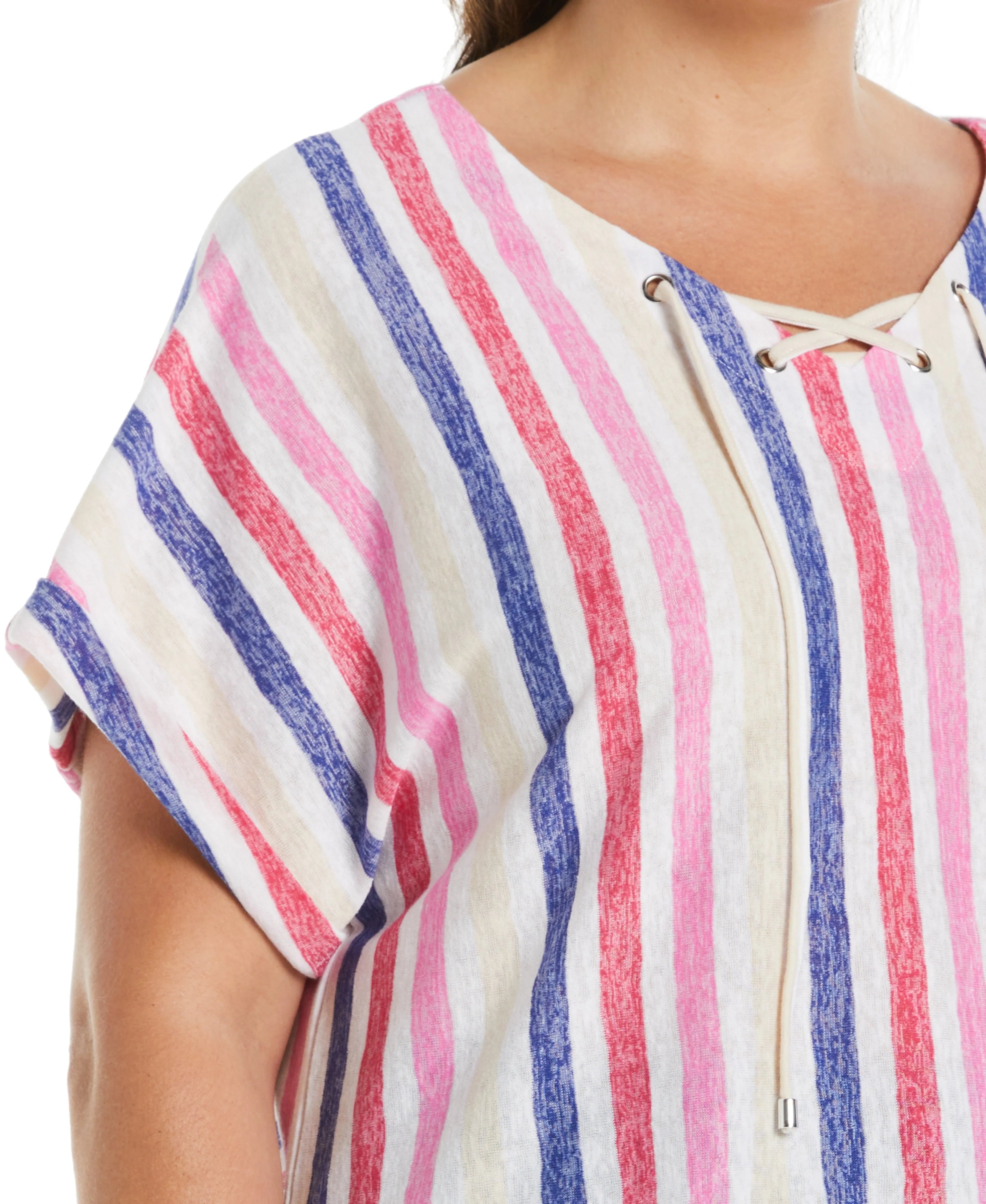 Plus Size Stripe V neck Top