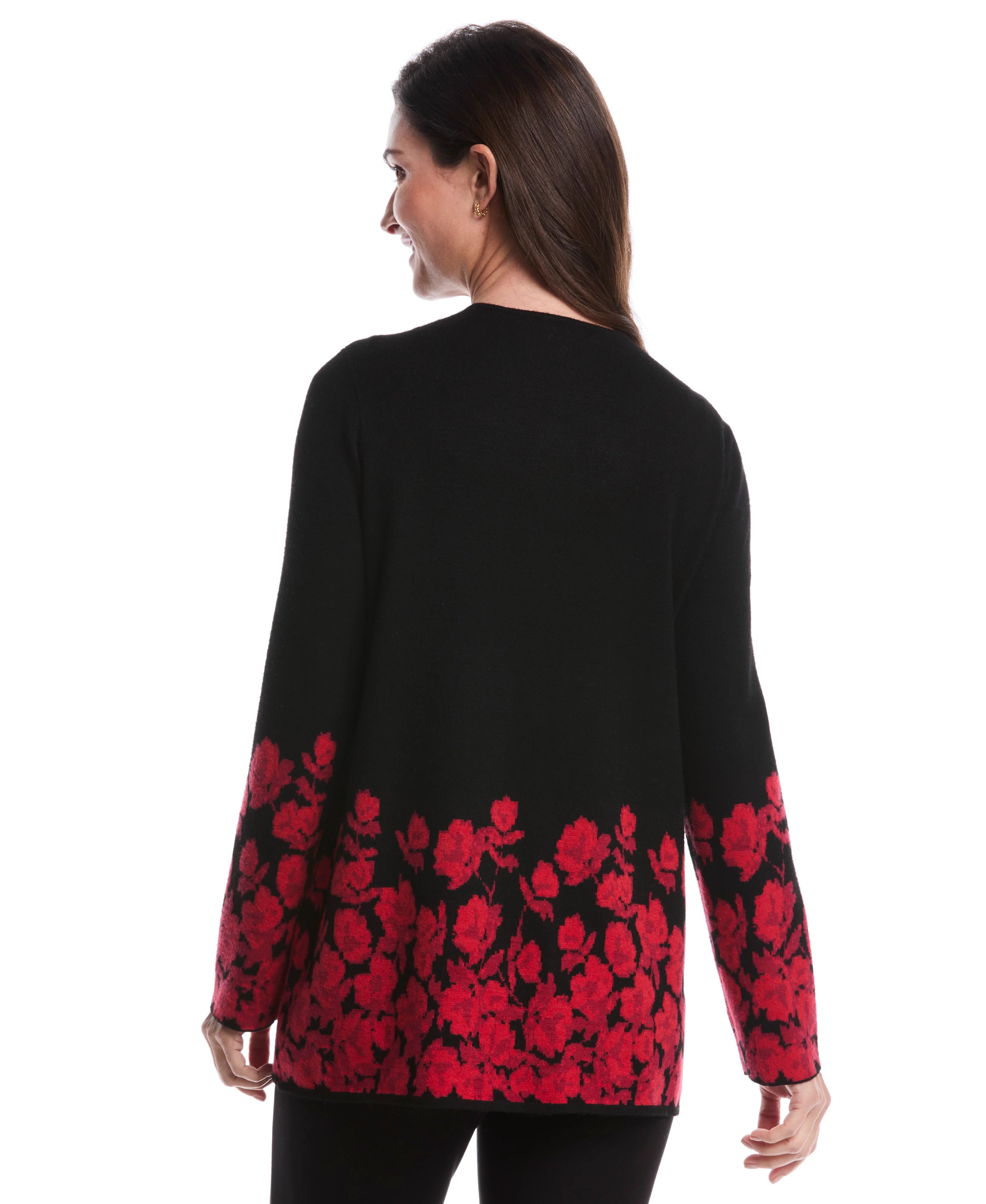 Floral Print Patch Pocket Open Cardigan