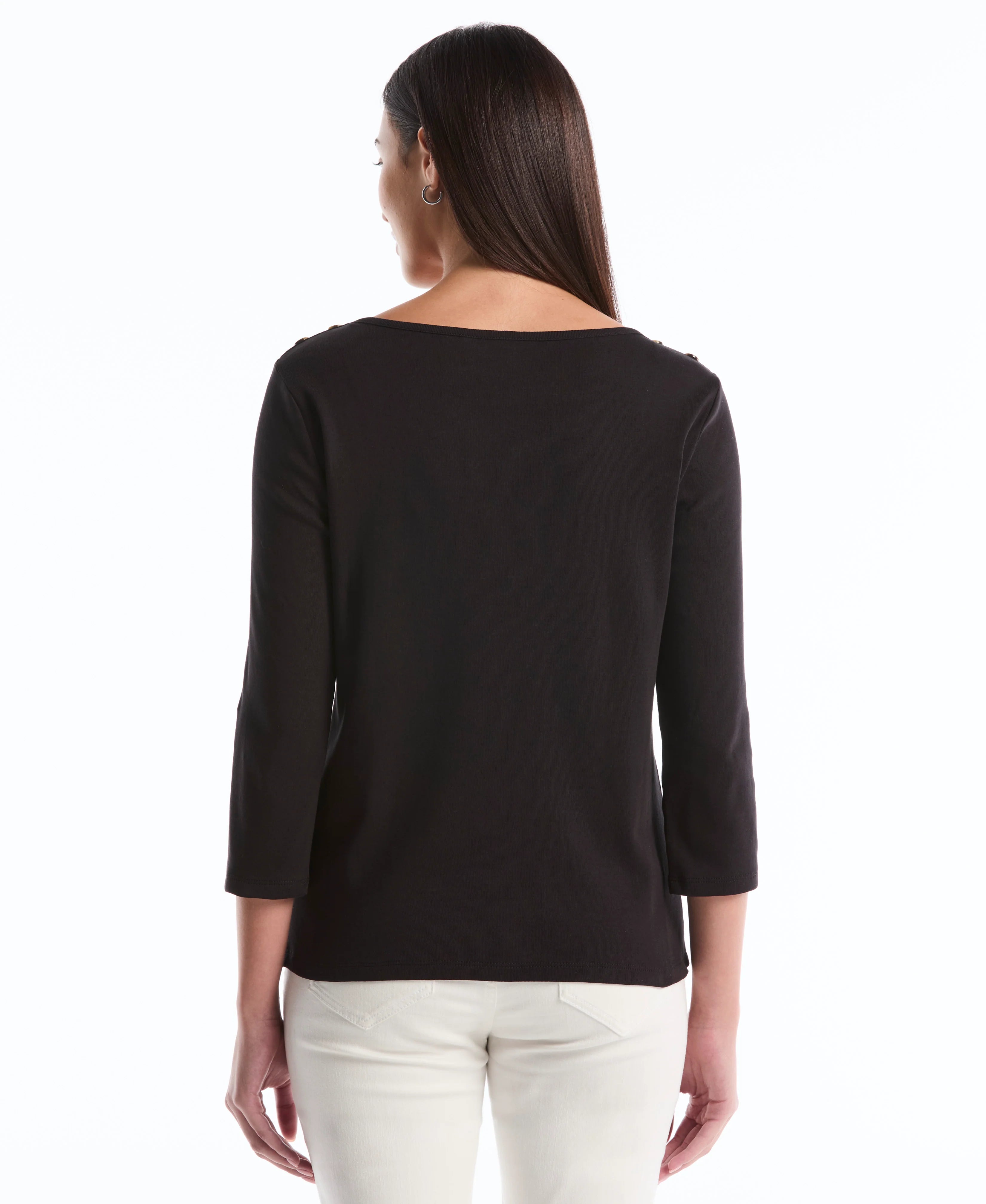 Petite Button Detail 3 4 Sleeve Top
