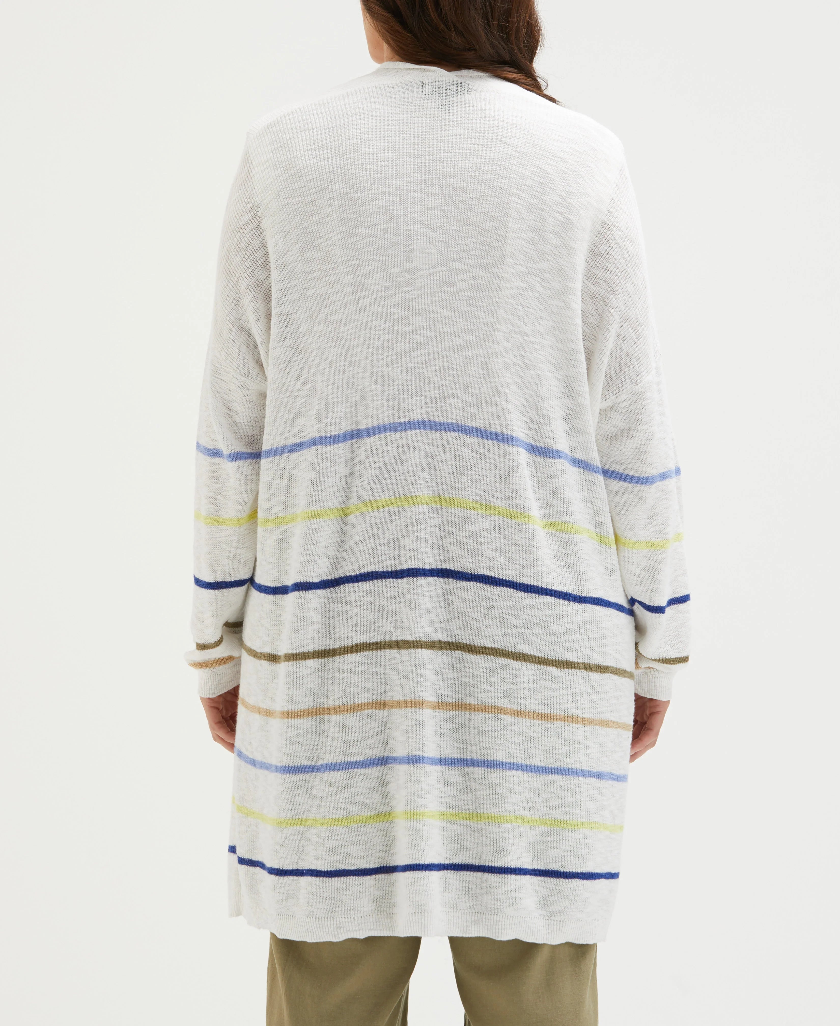 Plus Size Organic Cotton Linen Blend Striped Duster Cardigan Sweater