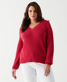 Plus Size Cable Knit V Neck Sweater