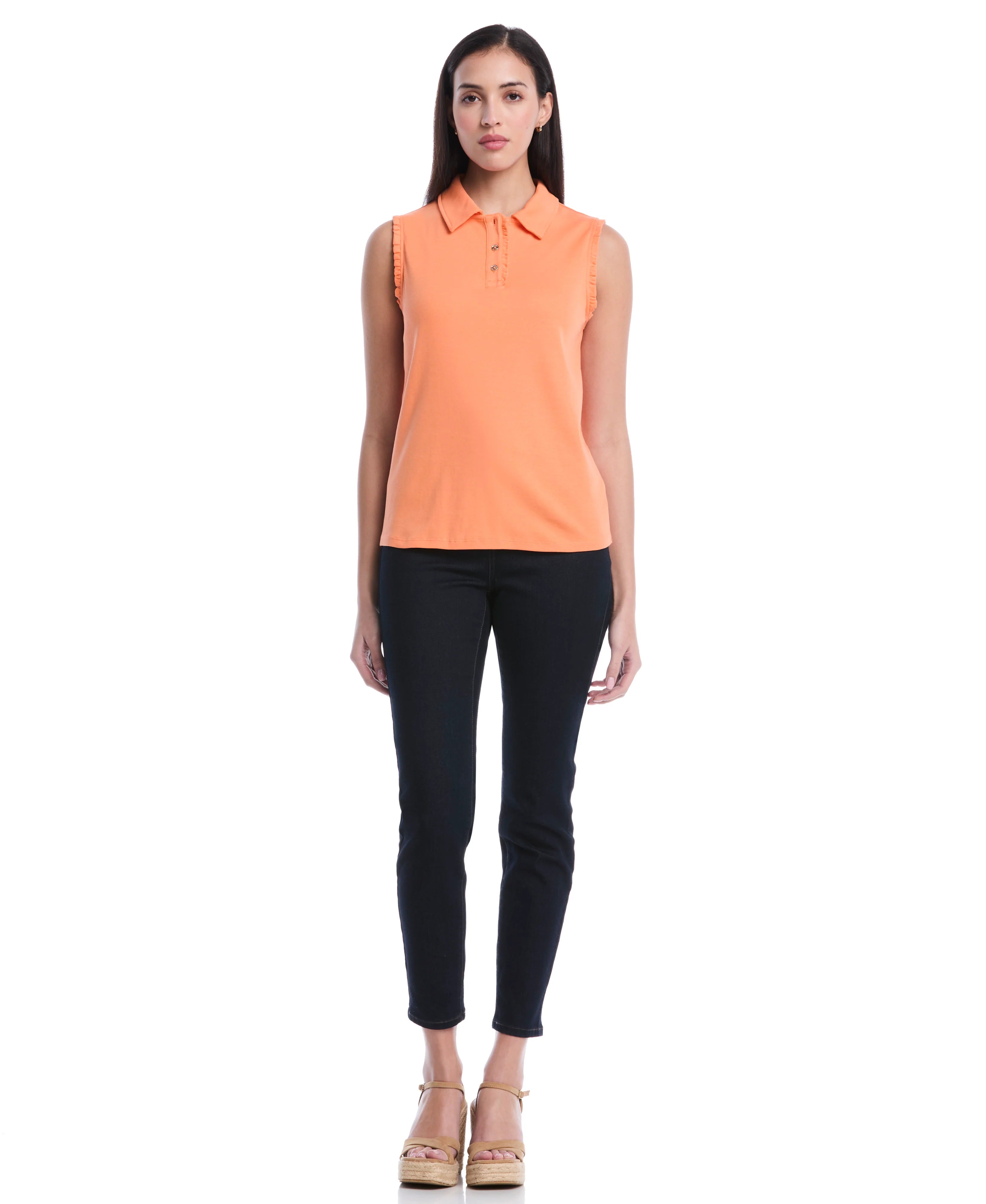 Petite Ruffle Trim Polo