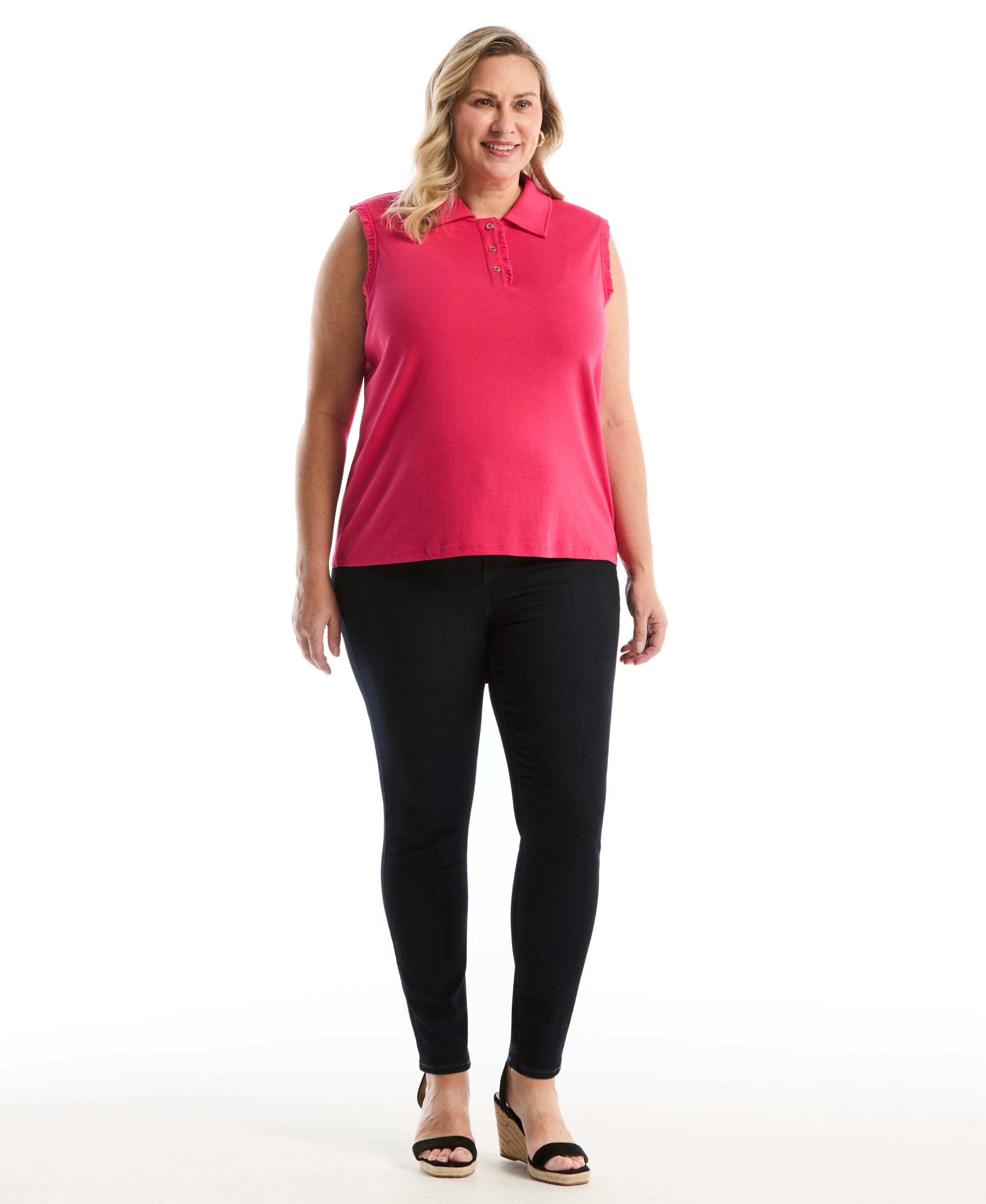 Plus Size Ruffle Trim Polo