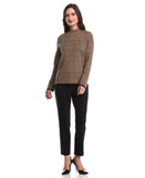 Plaid Print Mock Neck Sweater