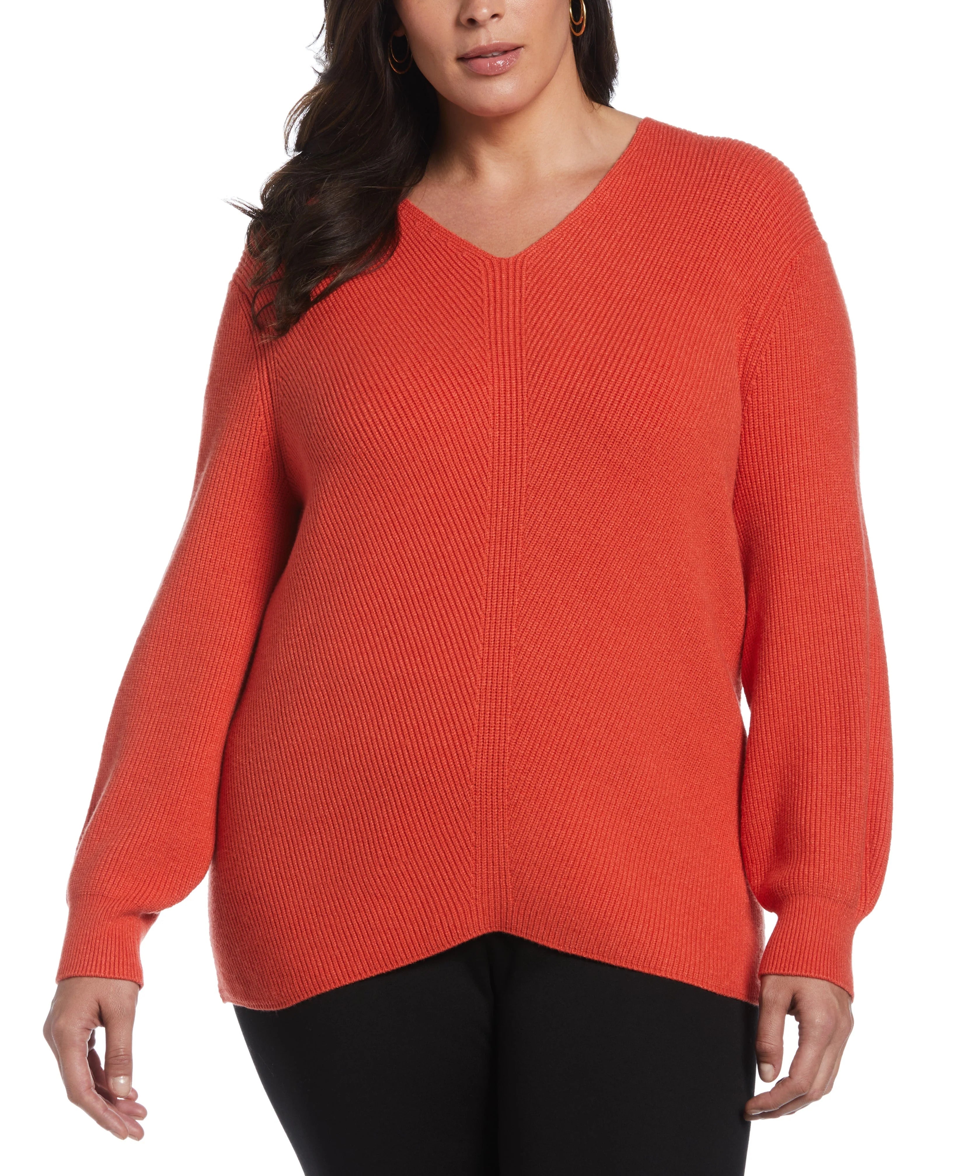 Plus Size Essential Ribbed V Neck Sweater