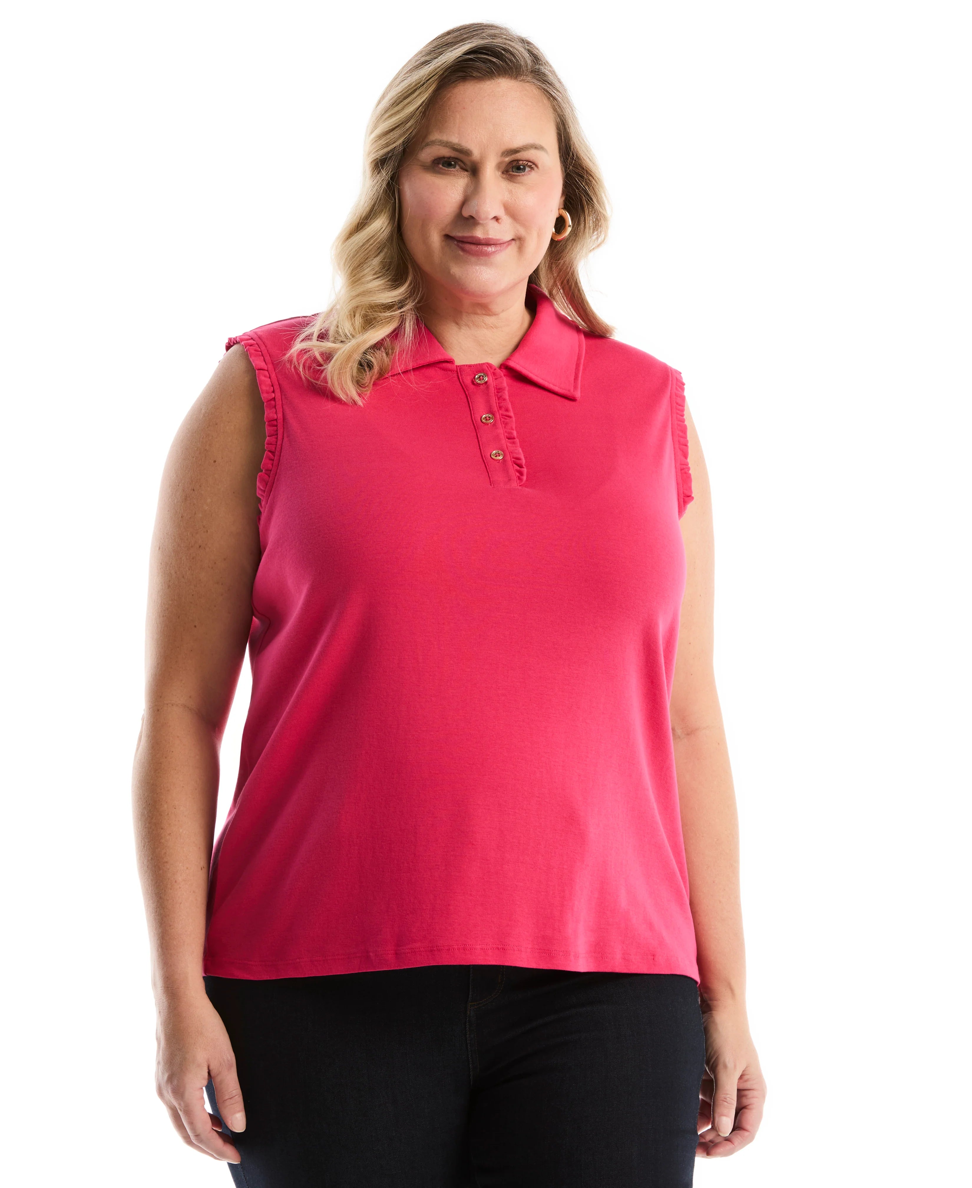 Plus Size Ruffle Trim Polo
