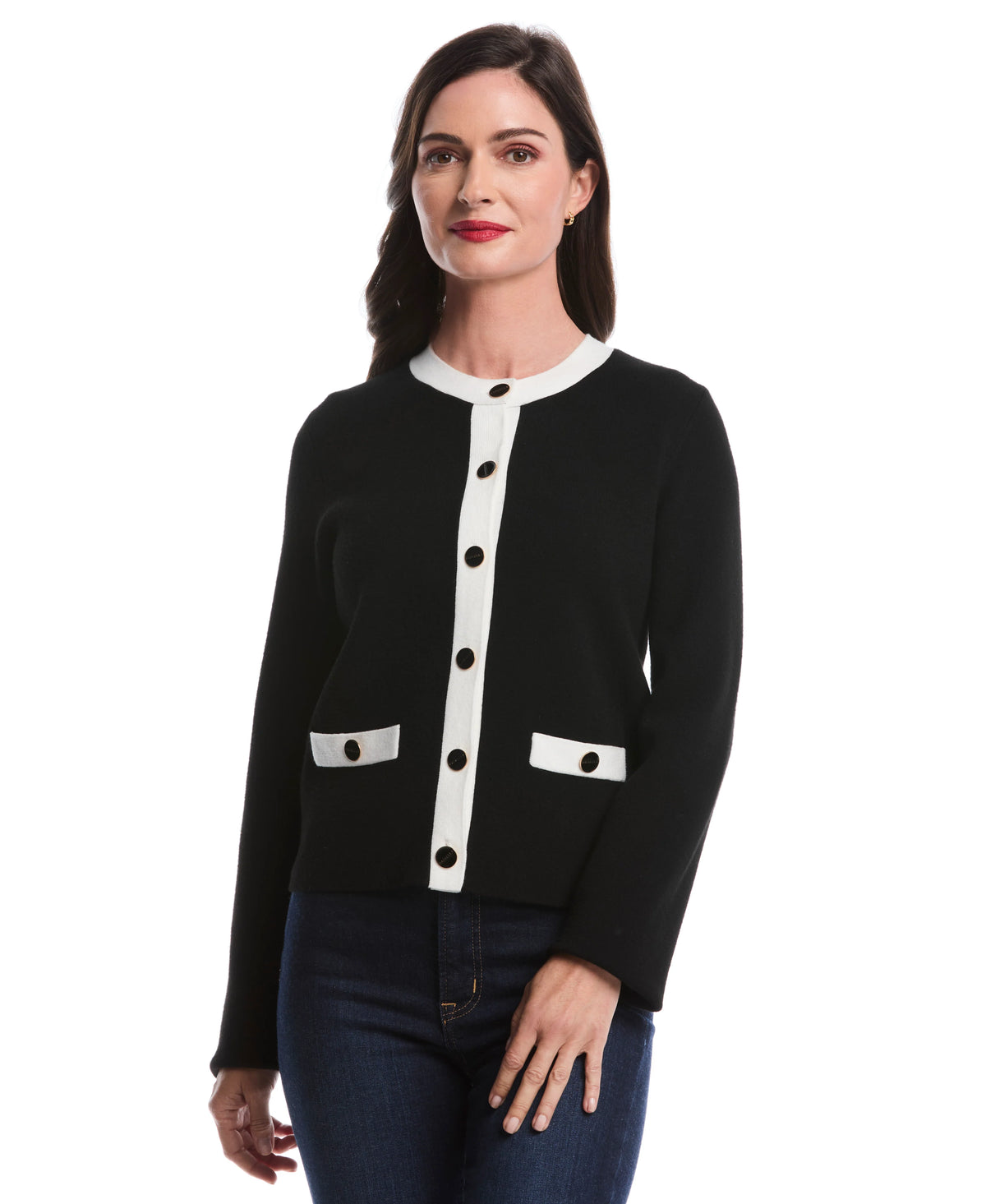 Contrast Placket Button Up Cardigan