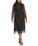 Mock Neck Mesh Midi Dress