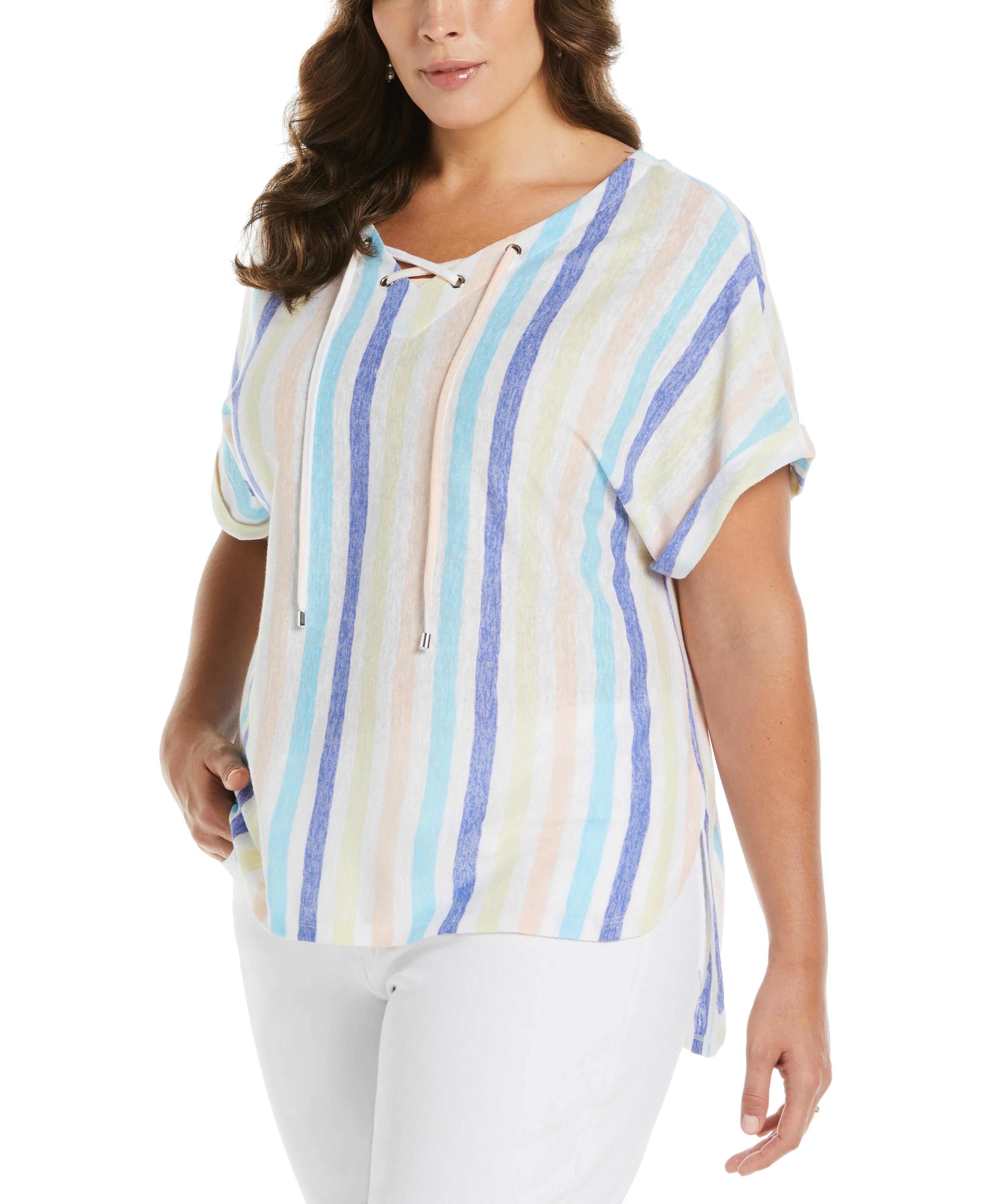 Plus Size Stripe V neck Top