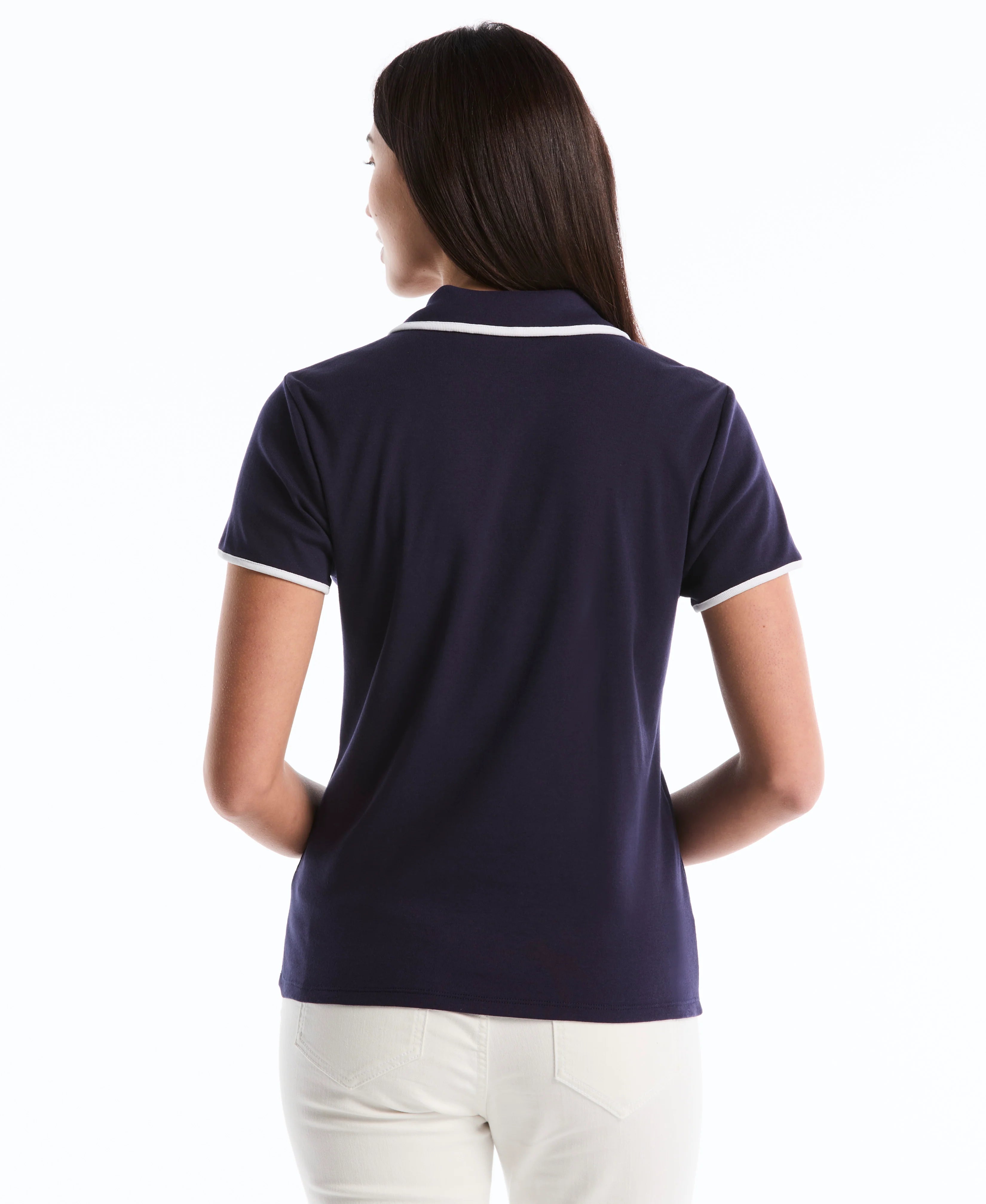 Petite Contrast Trim Johnny Collar Polo