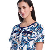 Petite Botanical Welt Pocket Button Detail Top