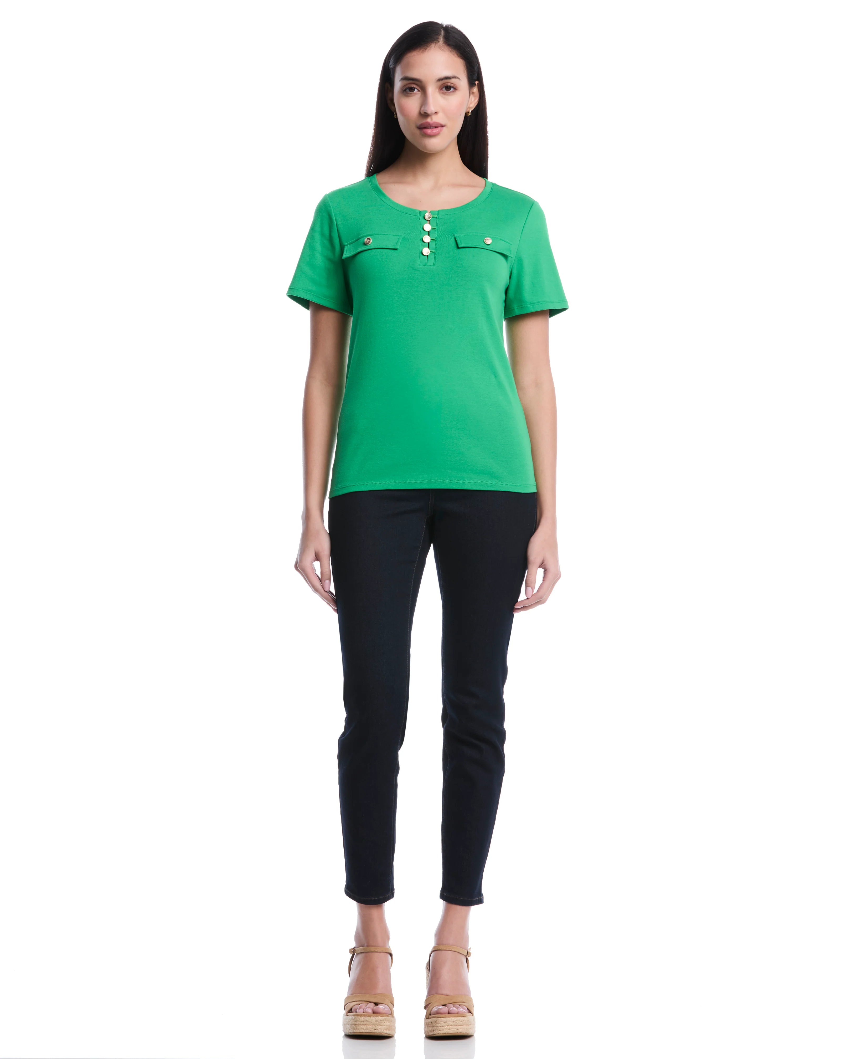 Petite Welt Pocket Button Detail Top