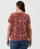 Plus Size Paisley Print Lace Up Tee