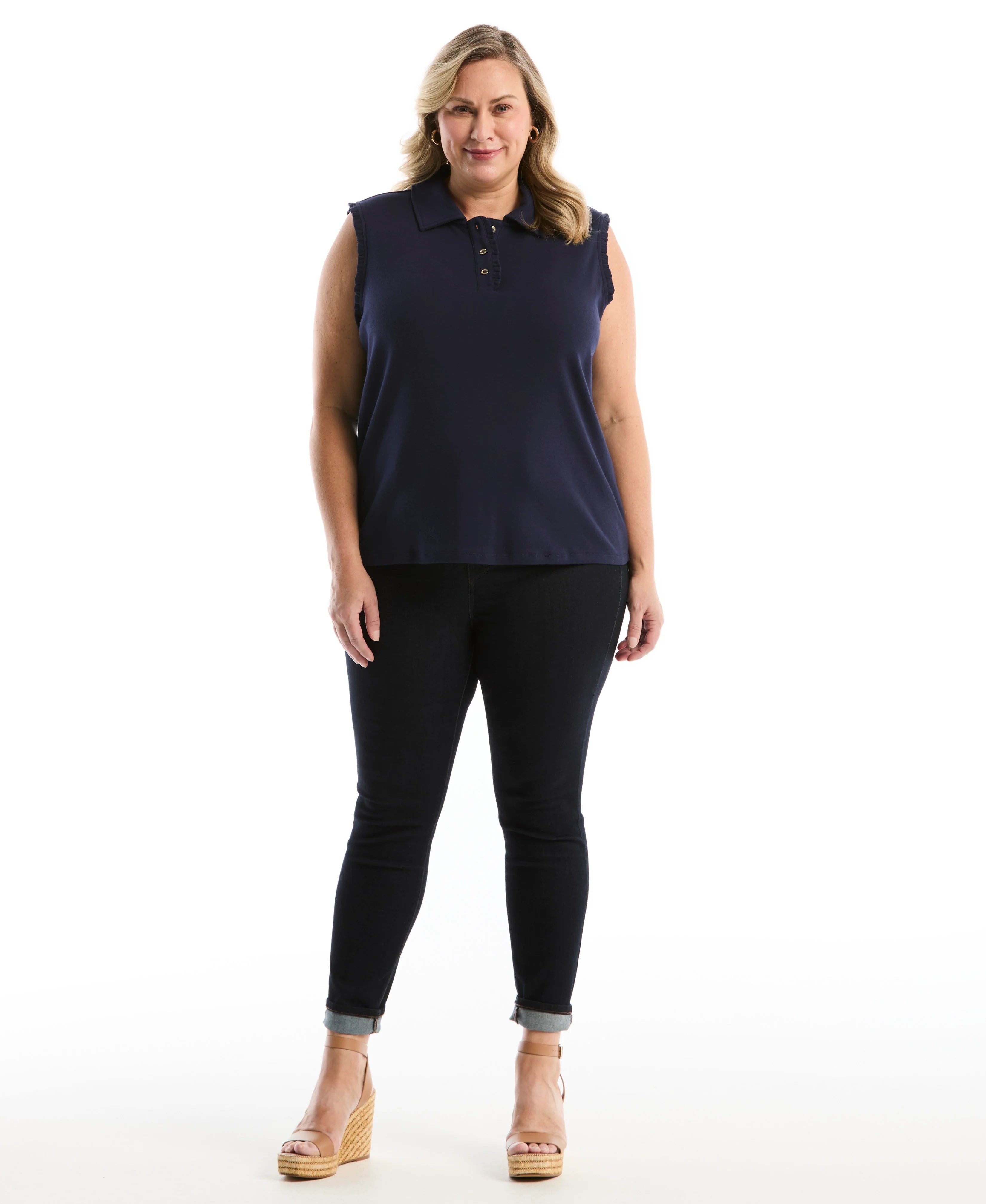 Plus Size Ruffle Trim Polo