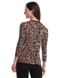 Floral Print 3 4 Puff Sleeve V Neck Top